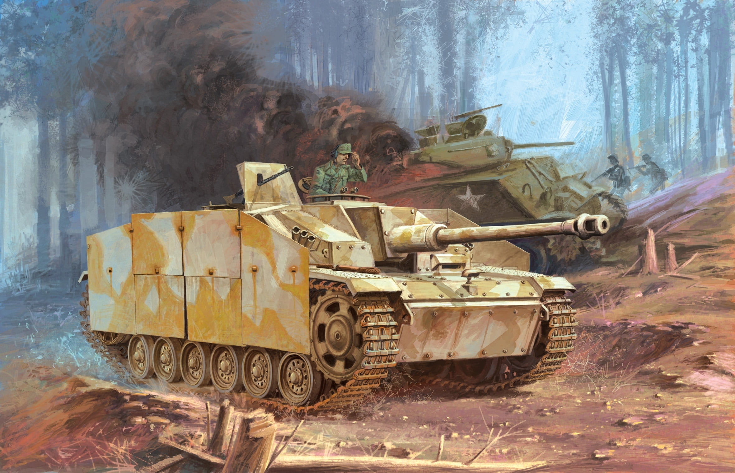 tree, Assault gun, conflict, armored tank, StuG.III Ausf.G, aggression, self-propelled artillery, outdoors, day, gray, military, land, motor vehicle, mode of transportation, HD Wallpaper