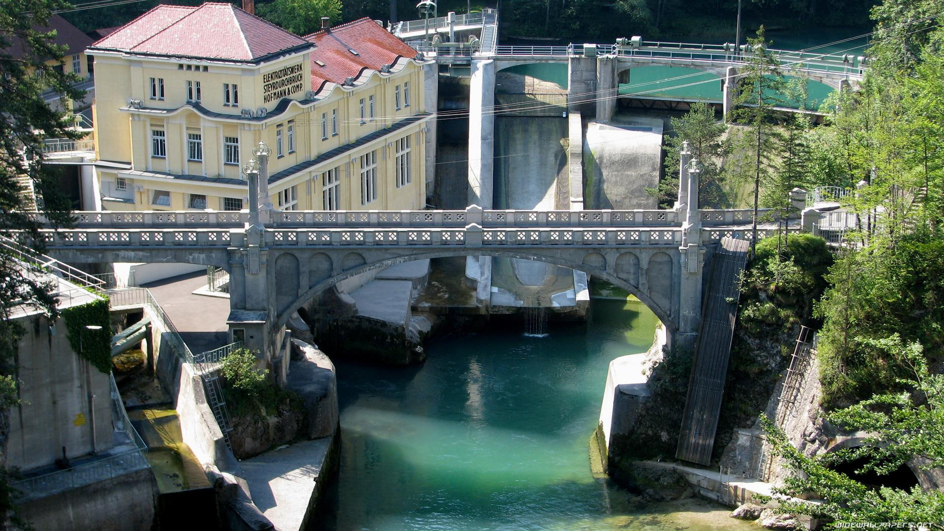dam, plant, hydro, bridge, 1080P, nature and landscapes, austria, river, HD Wallpaper