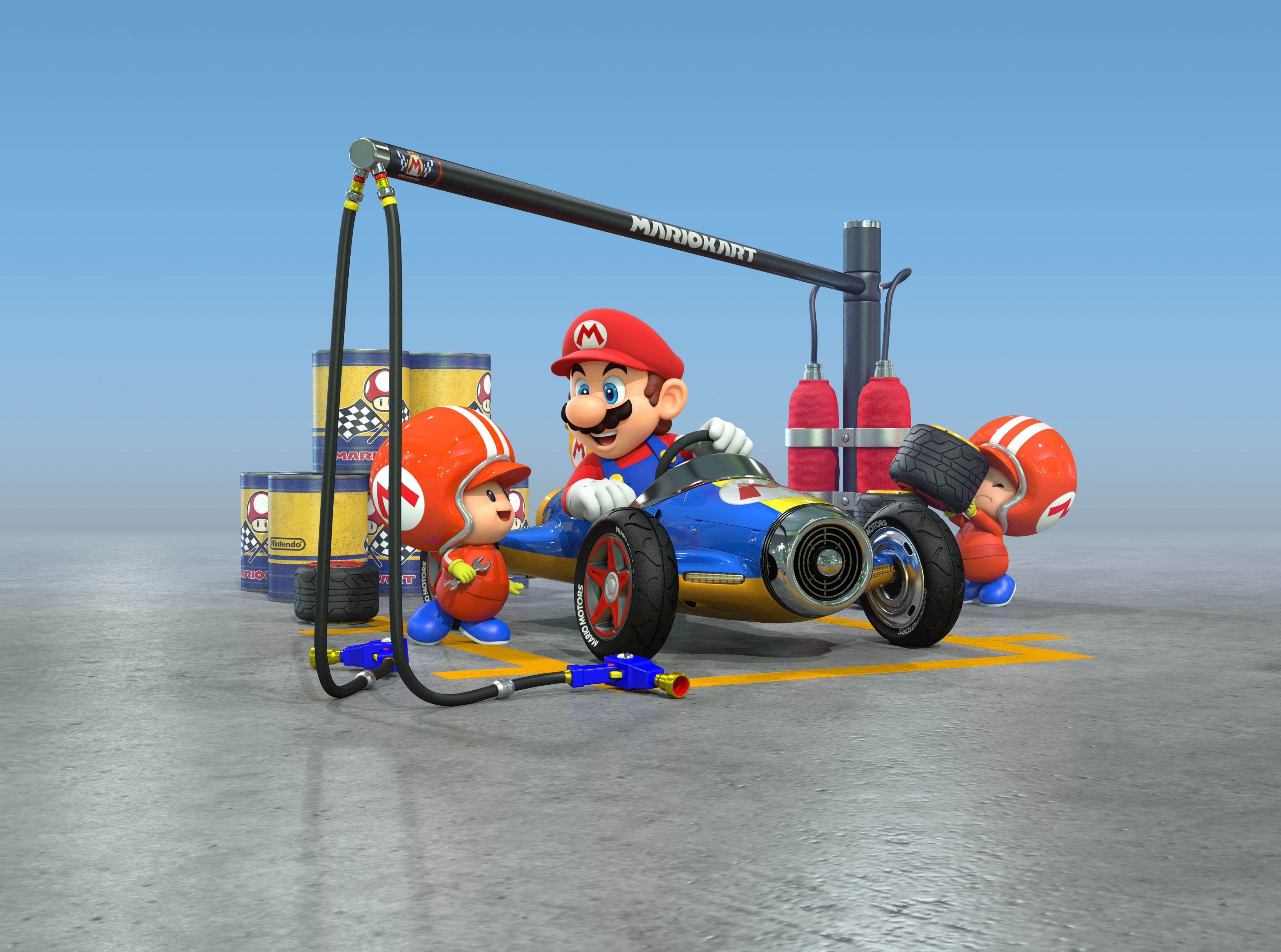 front view, headwear, outdoors, super, full length, helmet, cart, safety, men, sport, success, Game, Mario, security, 2014, sky, 4K, two people, HD Wallpaper