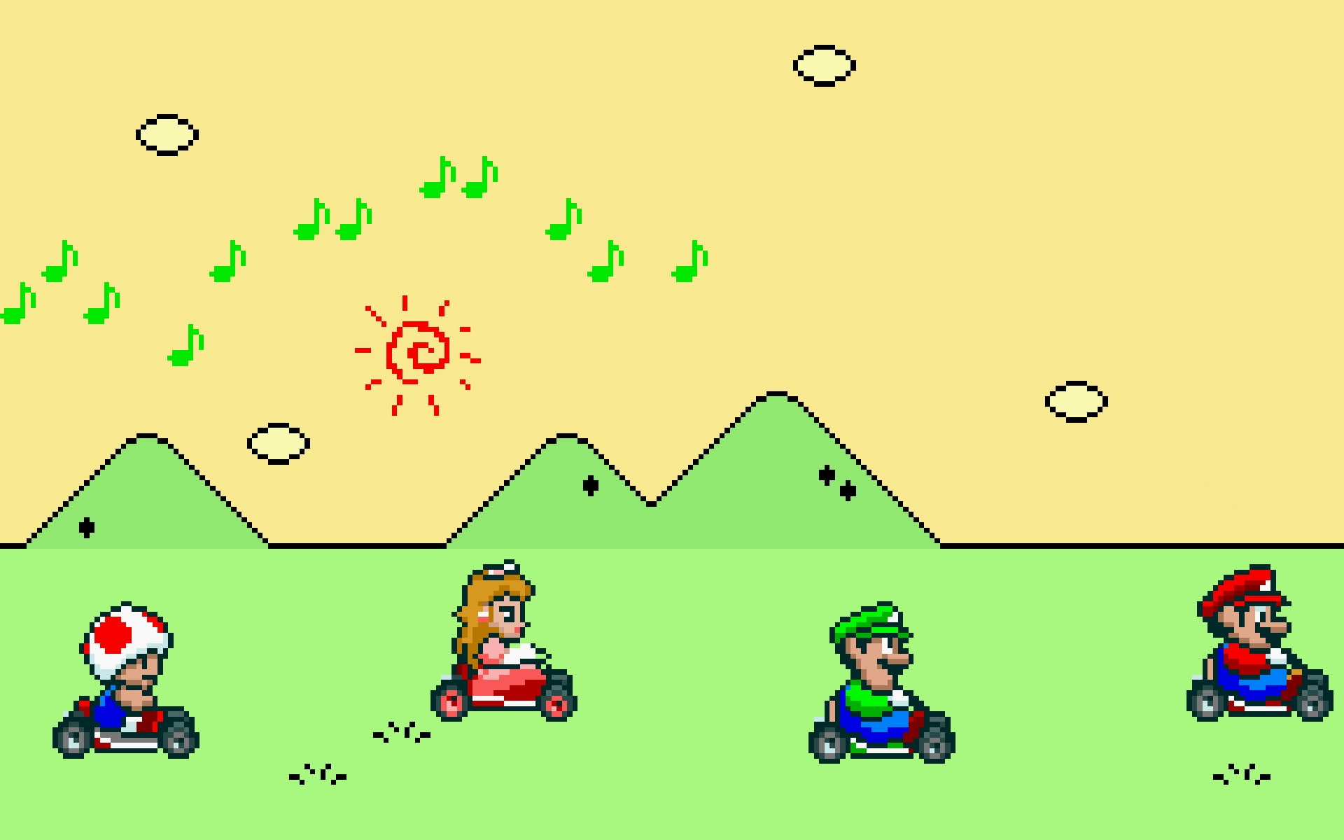 games, kart, nintendo, bit, Mario, video, hd, Super Mario, princess, 1080P, super, luigi, peach, x, art, HD Wallpaper