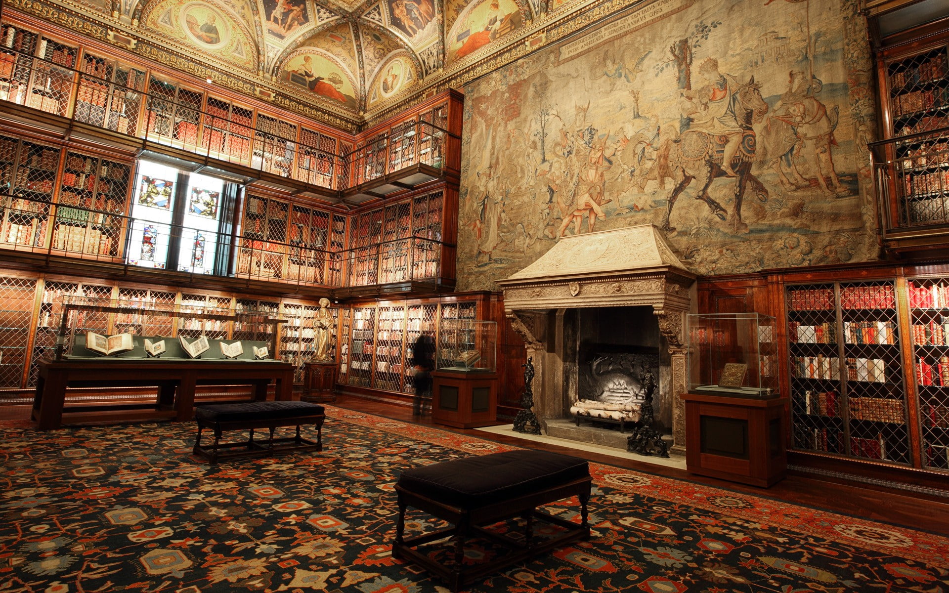 no people, 1080P, ceiling, mural, flooring, luxury, carpet - decor, fresco, antique, books library interiors painting fireplace carpets manhattan, day, HD Wallpaper
