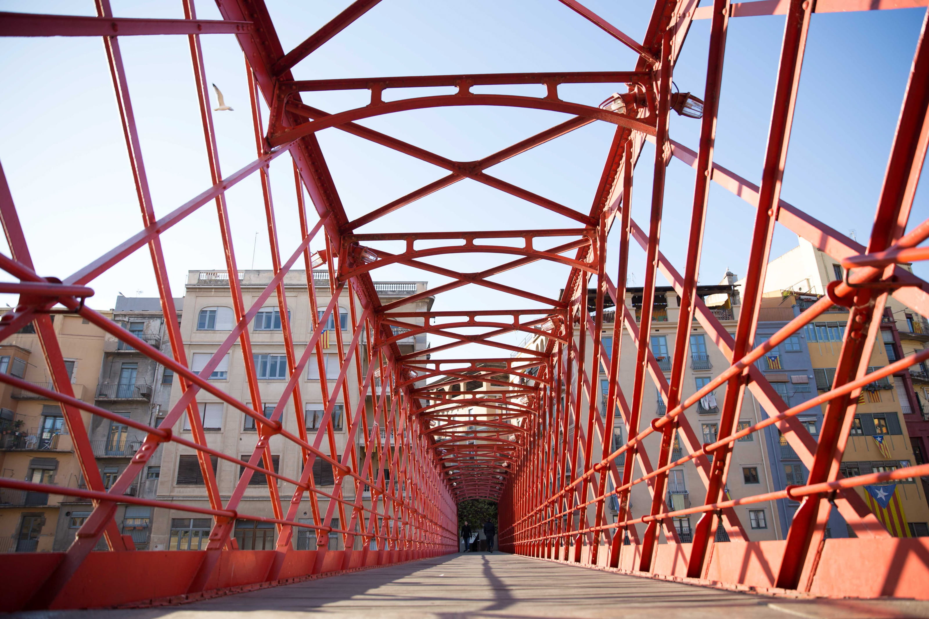 city, shape, 2K, no people, walking, design, person, framework, clear sky, low angle view, painted, structure, passing, bar, metal, buildings, apartments, HD Wallpaper