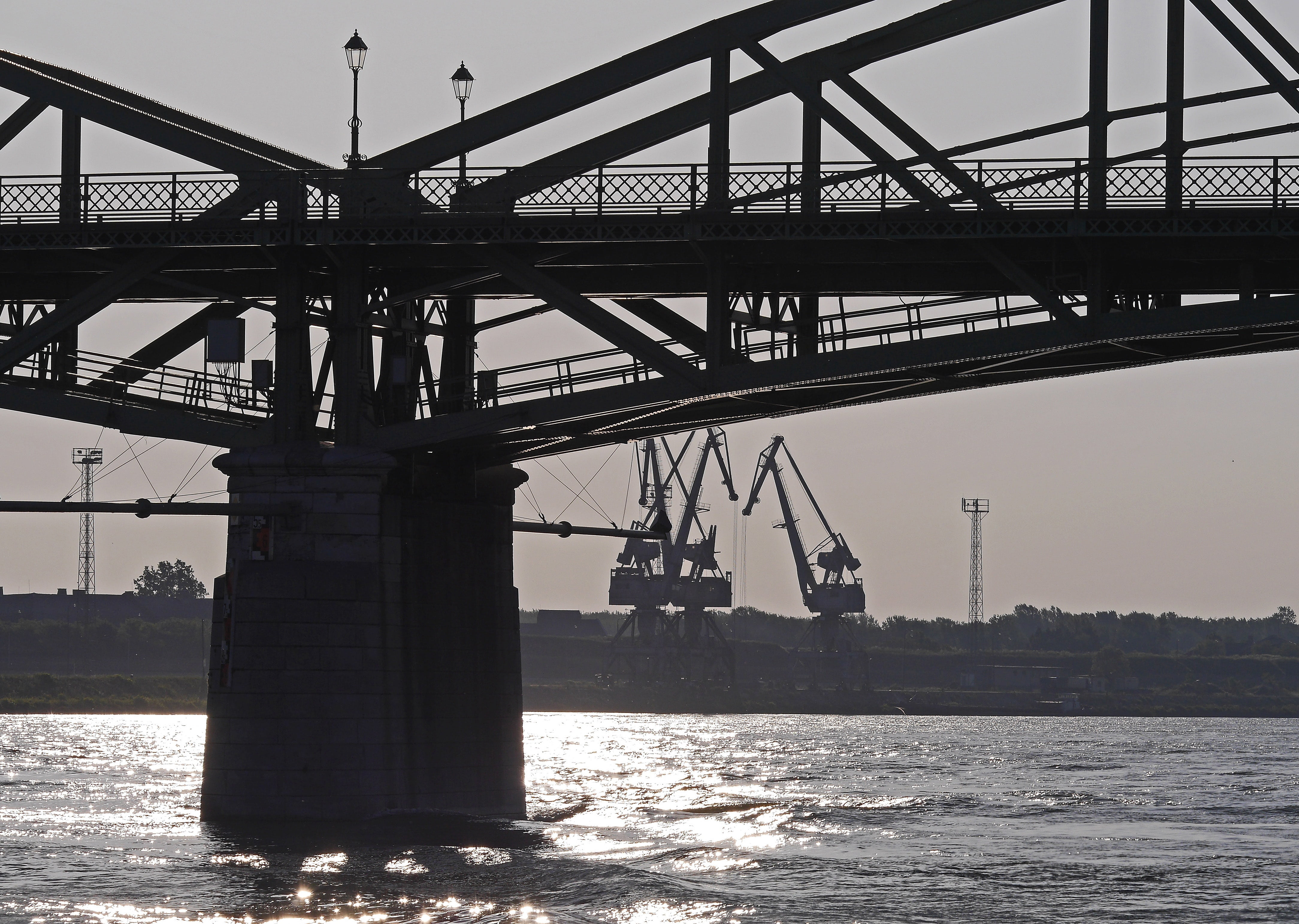 port, danube bridge, travel destinations, transportation, current pillar, clear sky, slovakia, railing, roadway, water, river, bridge - man made structure, HD Wallpaper