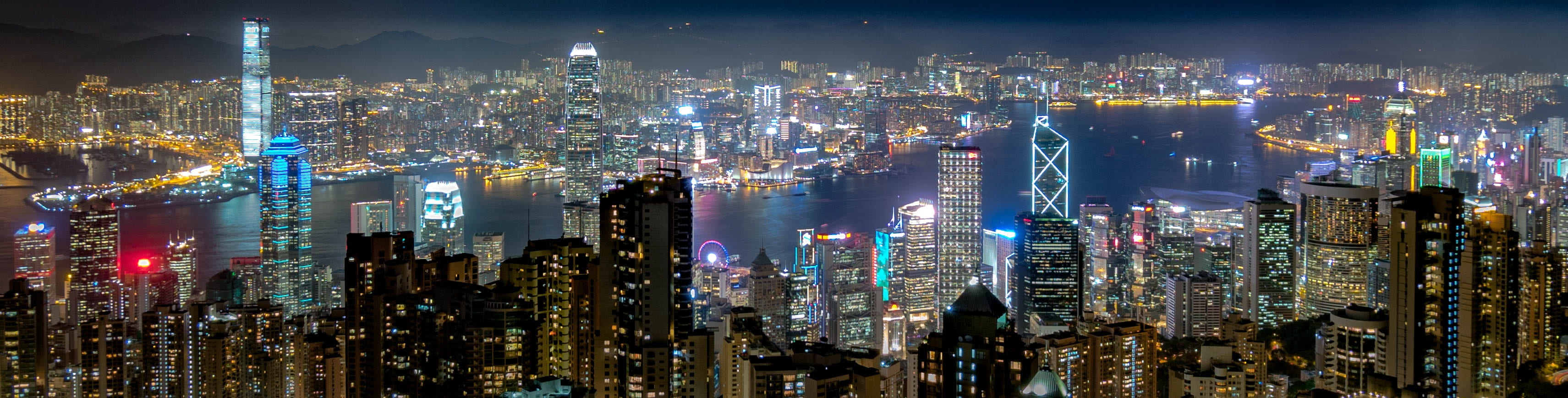 travel, glass, port, skyscraper, horizontal, downtown district, large, panoramic image, no people, landscape, skyline, hong kong, residential district, HD Wallpaper