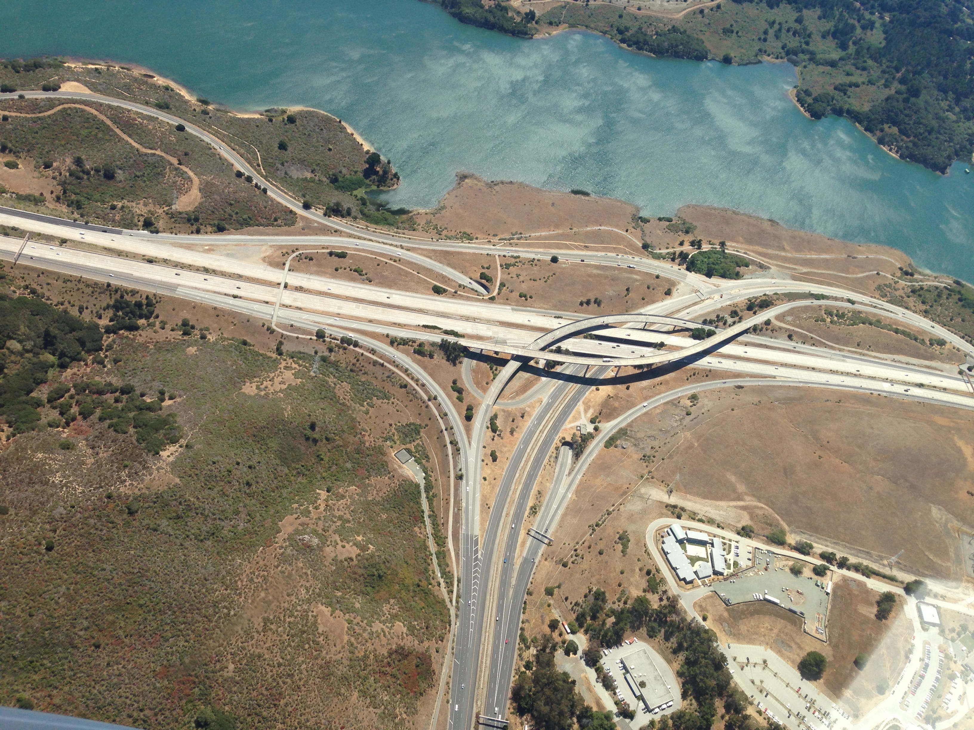 scenics - nature, sky view, traffic, near, environment, outdoors, way, beauty in nature, landscape, highway, bridge, body, aerial view, water, shore, road, HD Wallpaper