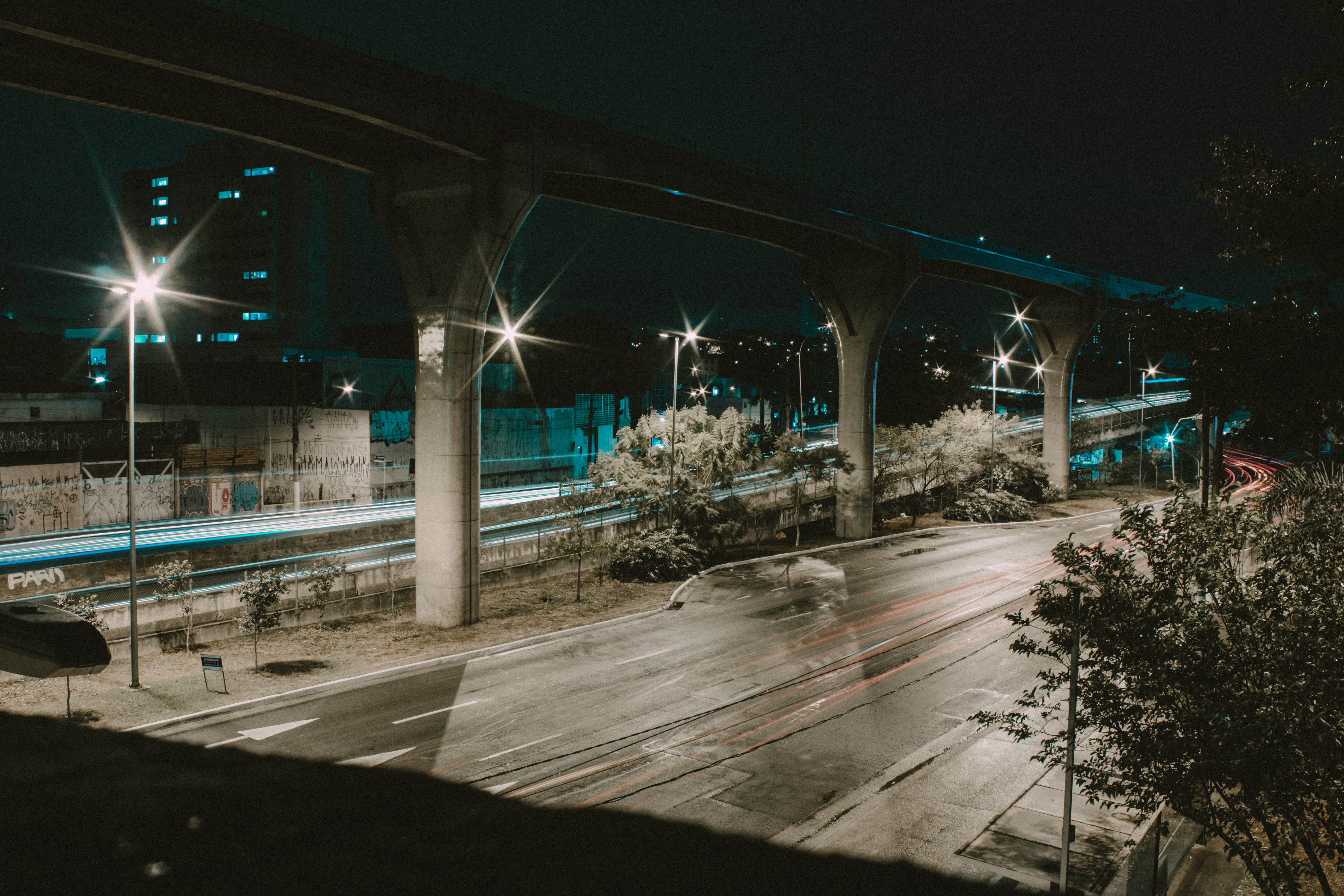 connection, road, building, sign, nature, architecture, built structure, dark, light, city, street, urban, long exposure, 4K, transportation, nighttime, HD Wallpaper