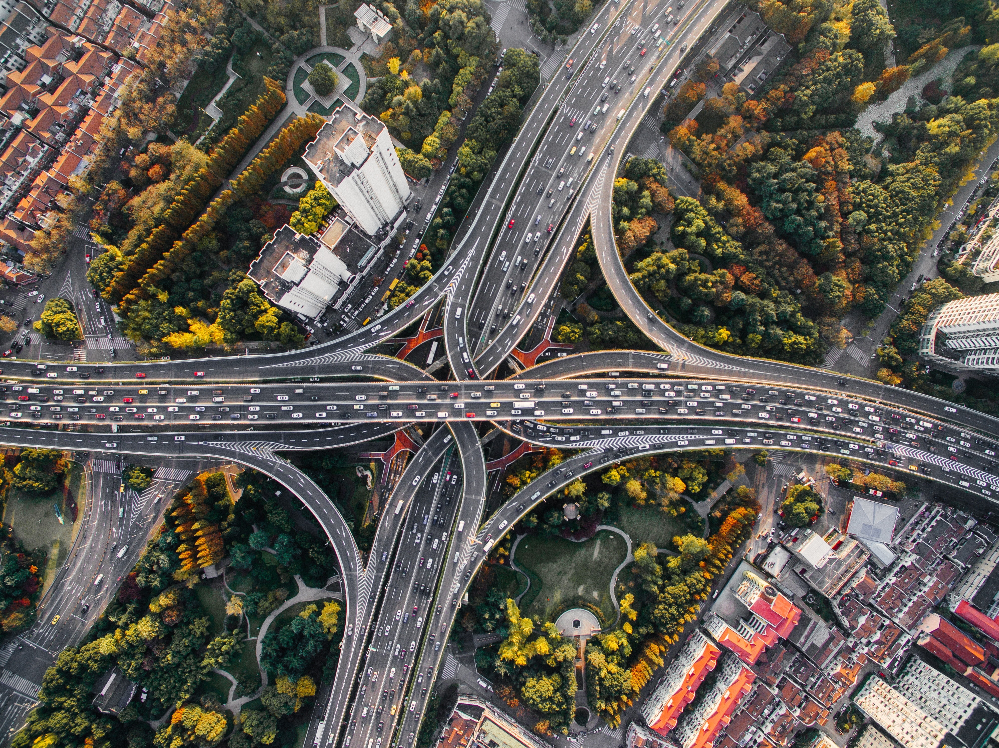 elevated road, high angle view, 4K, city, office building exterior, skyscraper, highway, concrete, no people, road, bridges, china, transportation, mode of transportation, HD Wallpaper