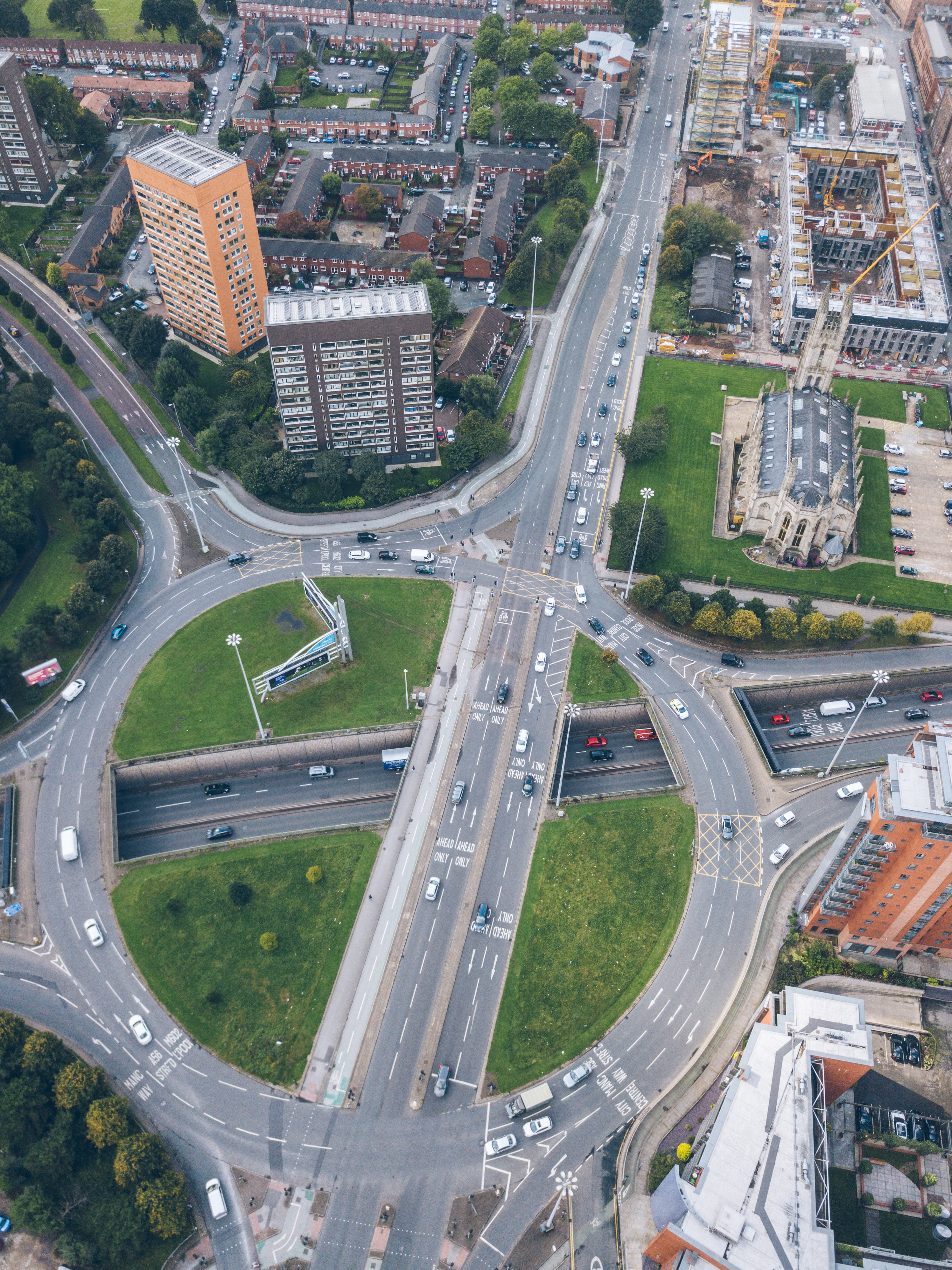 united kingdom, building exterior, transportation, overpass, car, aerial view, roads, road, highway, no people, drone, land vehicle, multiple lane highway, Phone HD Wallpaper