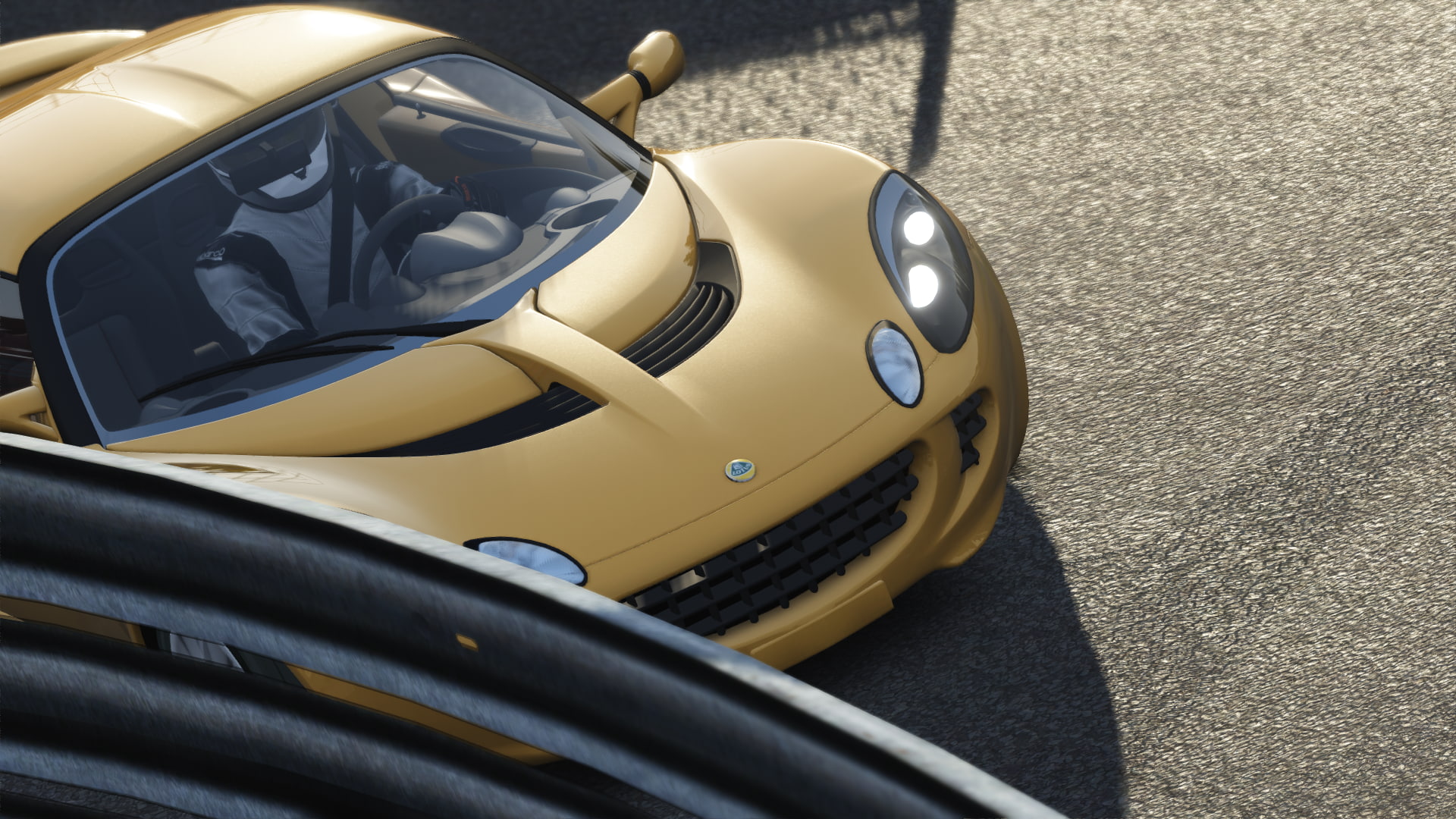 Lotus Elise SC, transportation, close-up, city, outdoors, 1080P, yellow, motor vehicle, Nordschleife, mode of transportation, Assetto Corsa, high angle view, HD Wallpaper