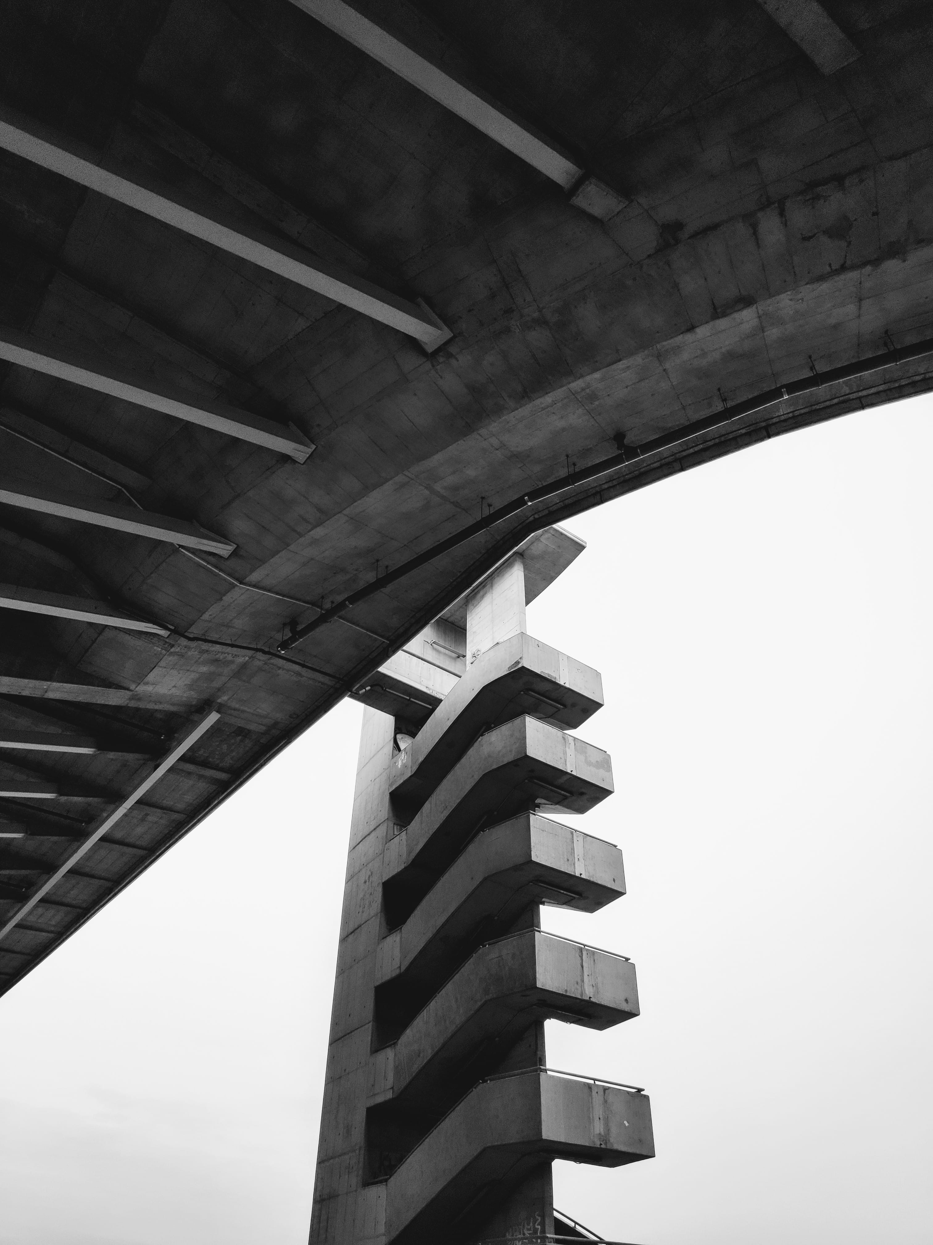 city, staircase, construction Industry, outdoors, bridge - Man Made Structure, car, overpass, abstract, brutalism, concrete, futuristic, structure, building, Phone HD Wallpaper