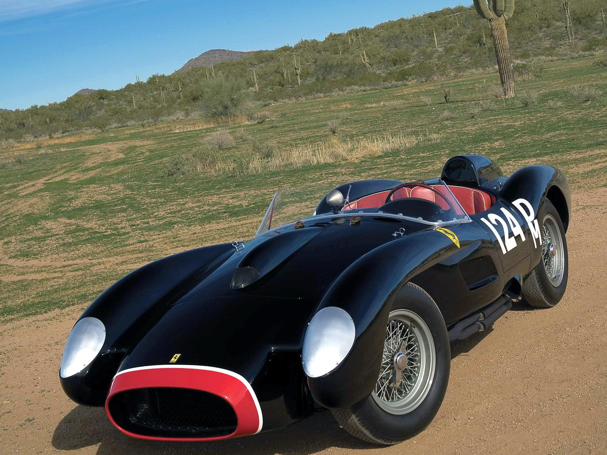 race, sports, testa, desert, antique, cactus, ferrari, classic, 1957, vintage, rossa, 1080P, black, HD Wallpaper