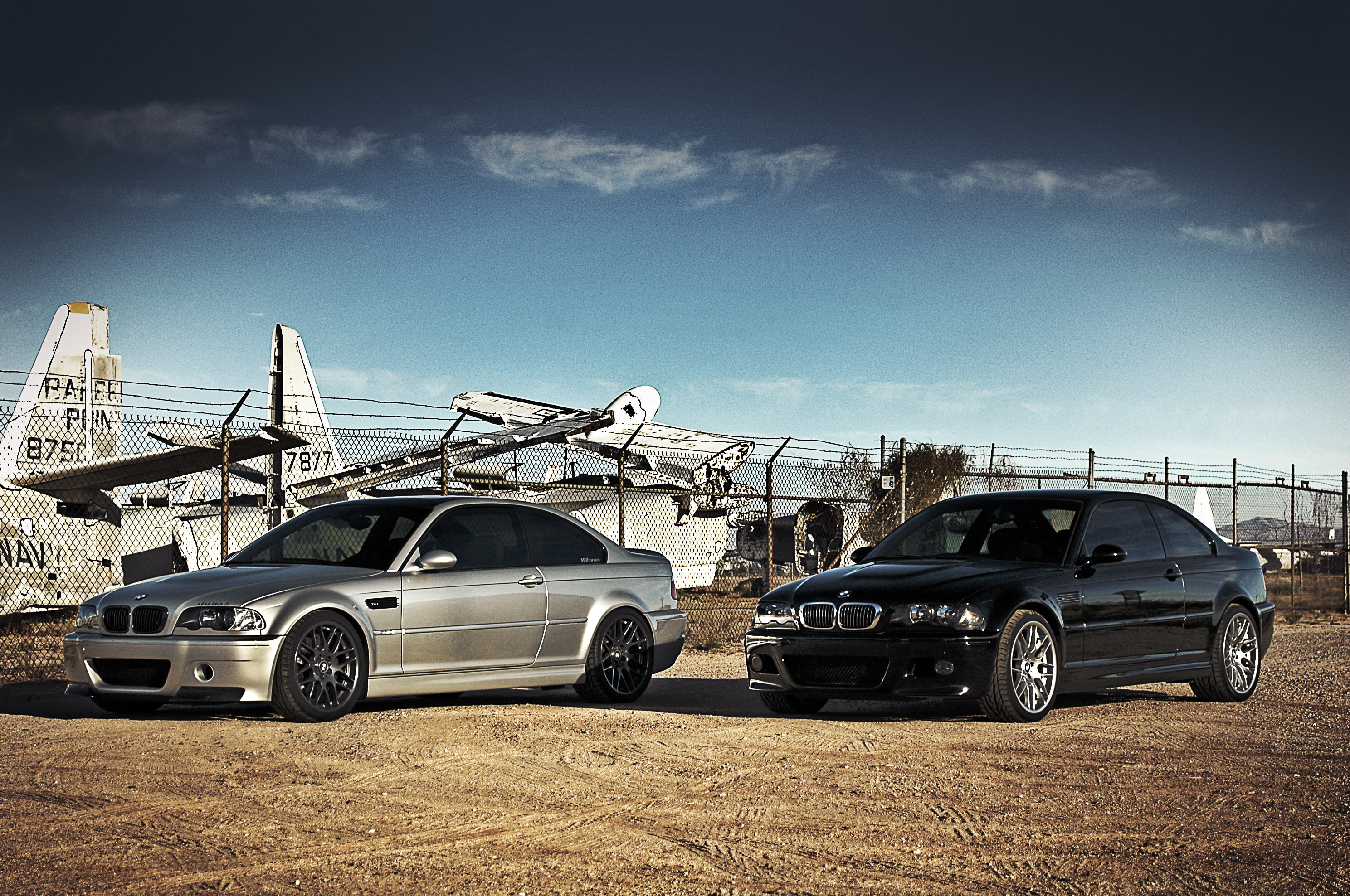 silver, e46, aircraft, 2K, black, clouds, silvery, BMW, the sky, HD Wallpaper