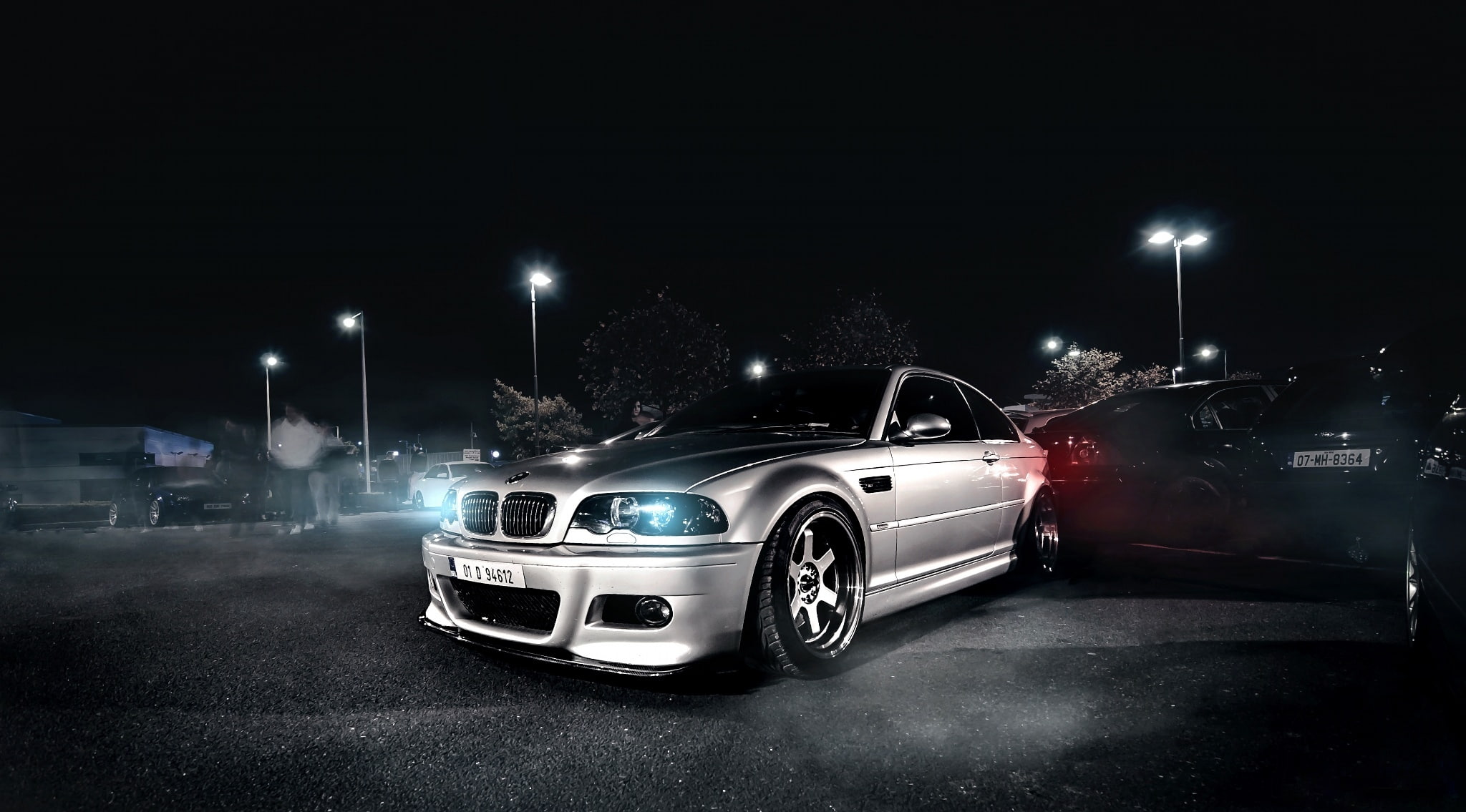 E46, silvery, silver, front, BMW, night, coupe, 1080P, HD Wallpaper