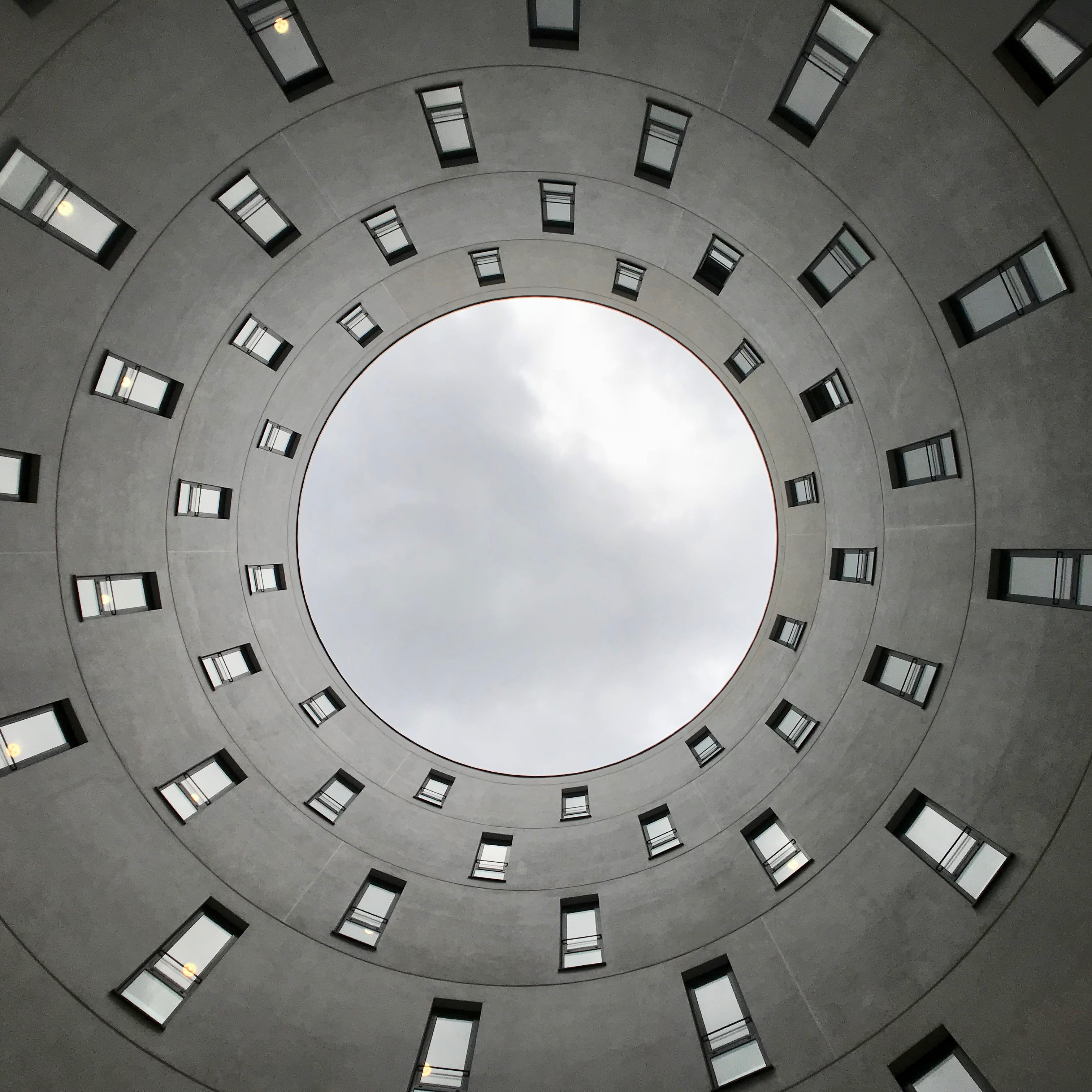 pattern, gray, low angle view, work, directly below, building, nokium, geometric shape, siemen, electrical equipment, building exterior, round, shape, geometric, Phone HD Wallpaper