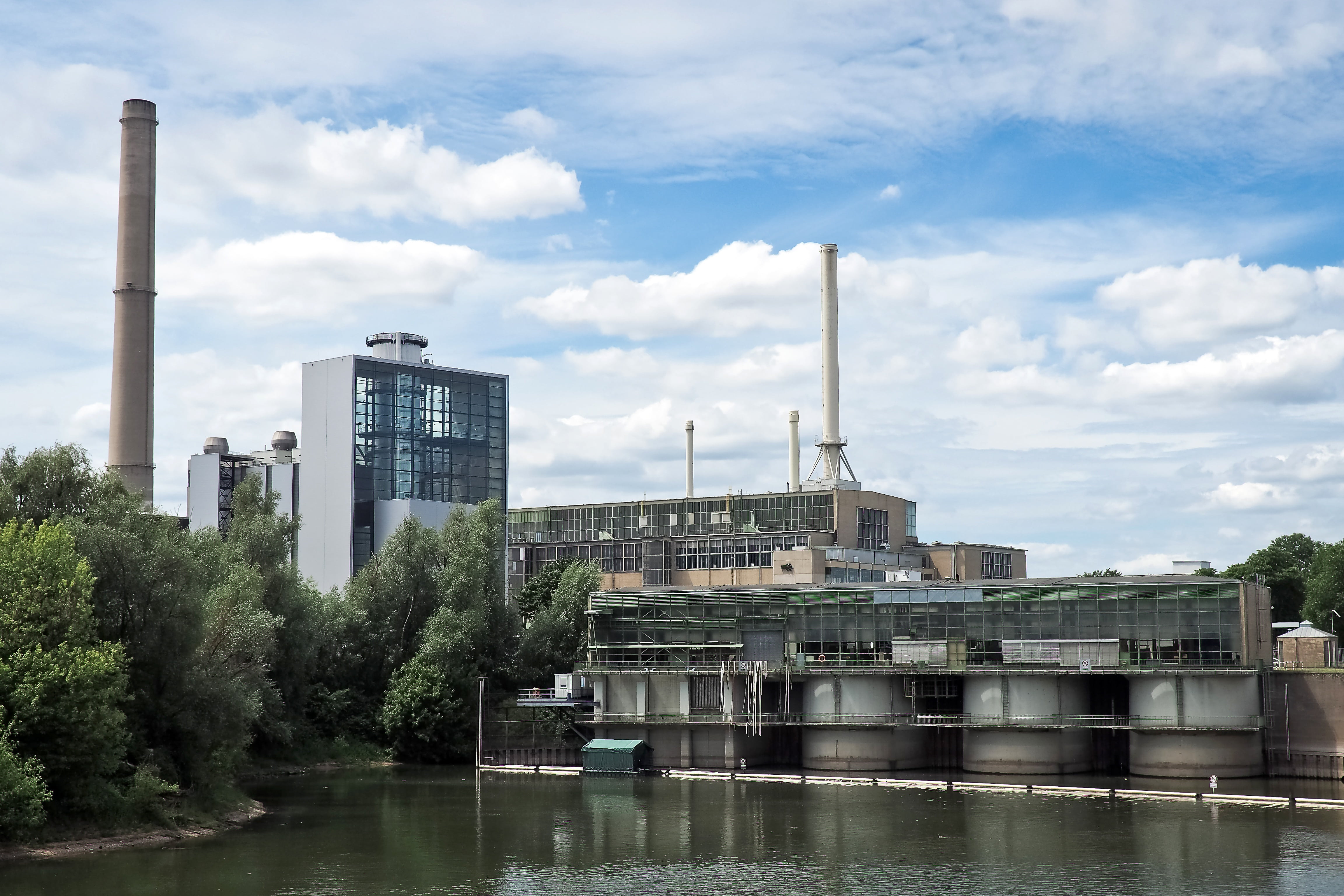 photography, built structure, power Station, fuel and Power Generation, near, stadtwerke, water, daytime, electricity, tree, industrial architecture, spire, HD Wallpaper