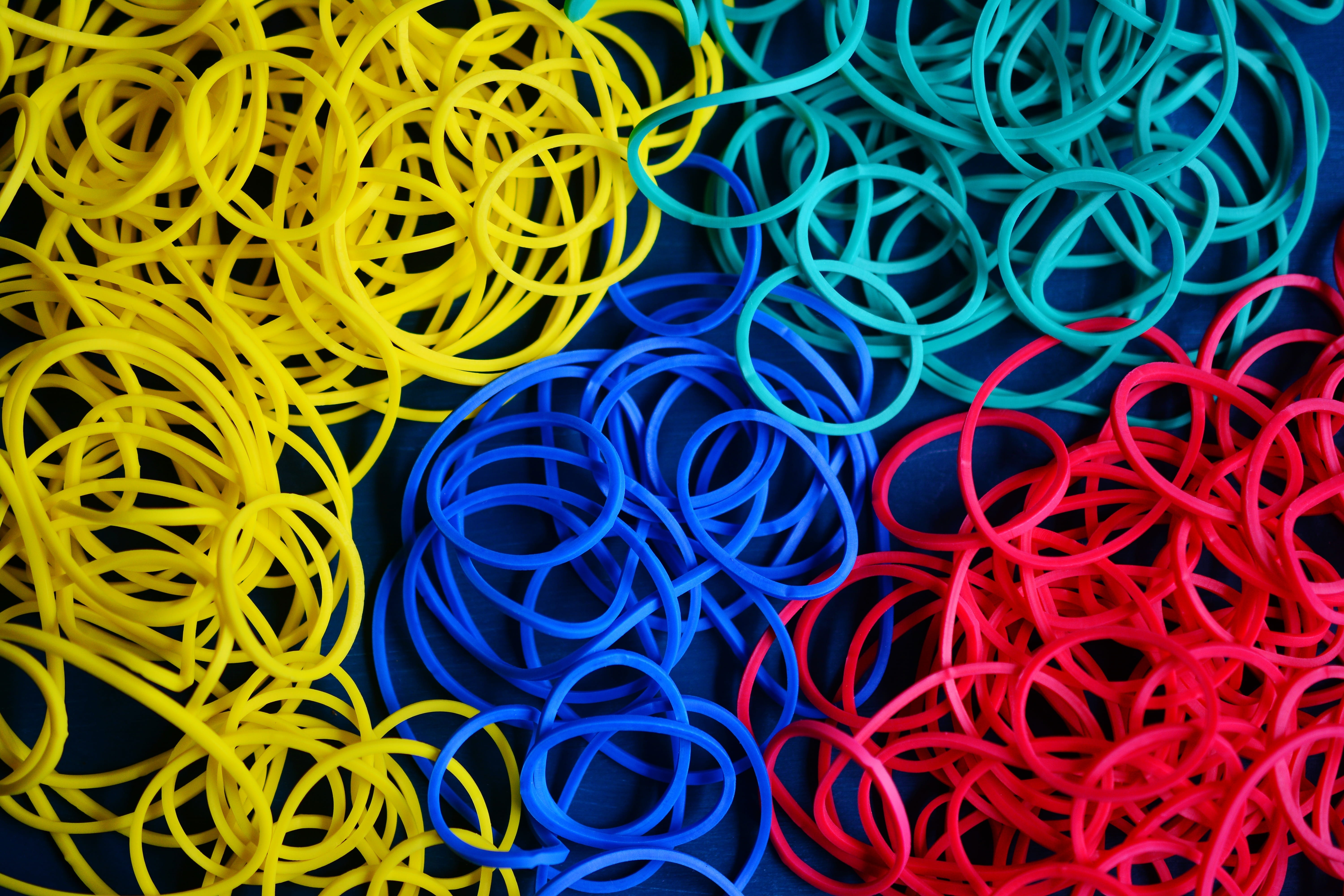 tangled, heap, healthcare and medicine, 5K, complexity, household rubber, science, keep together, Rubber, versatile, rubber rings, choice, indoors, no people, HD Wallpaper