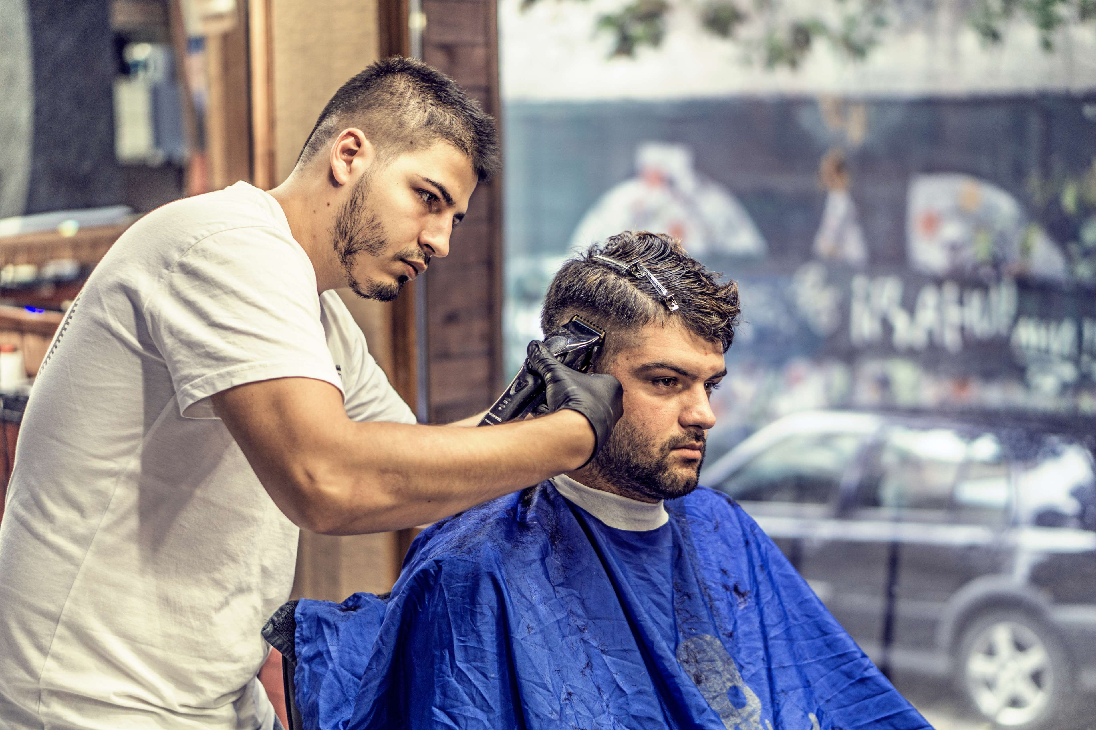 adult, people, hairstylist, young adult, beard, two people, barbershop, real people, lifestyles, hairdresser, men, stylish, human hair, facial hair, young men, HD Wallpaper
