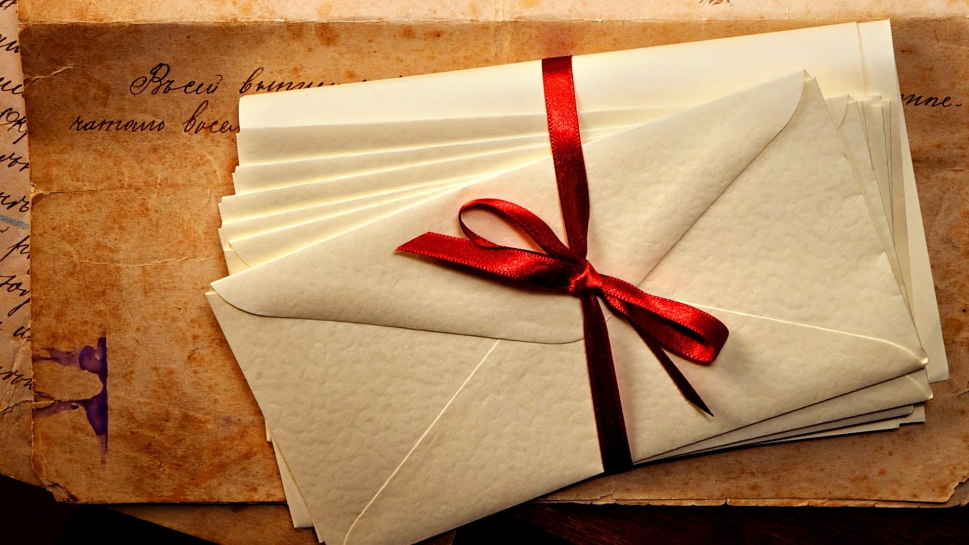 gift, letter, table, celebration, ribbon, wrapping paper, document, bow, indoors, antique, valentines day - holiday, package, correspondence, message, envelopes, HD Wallpaper