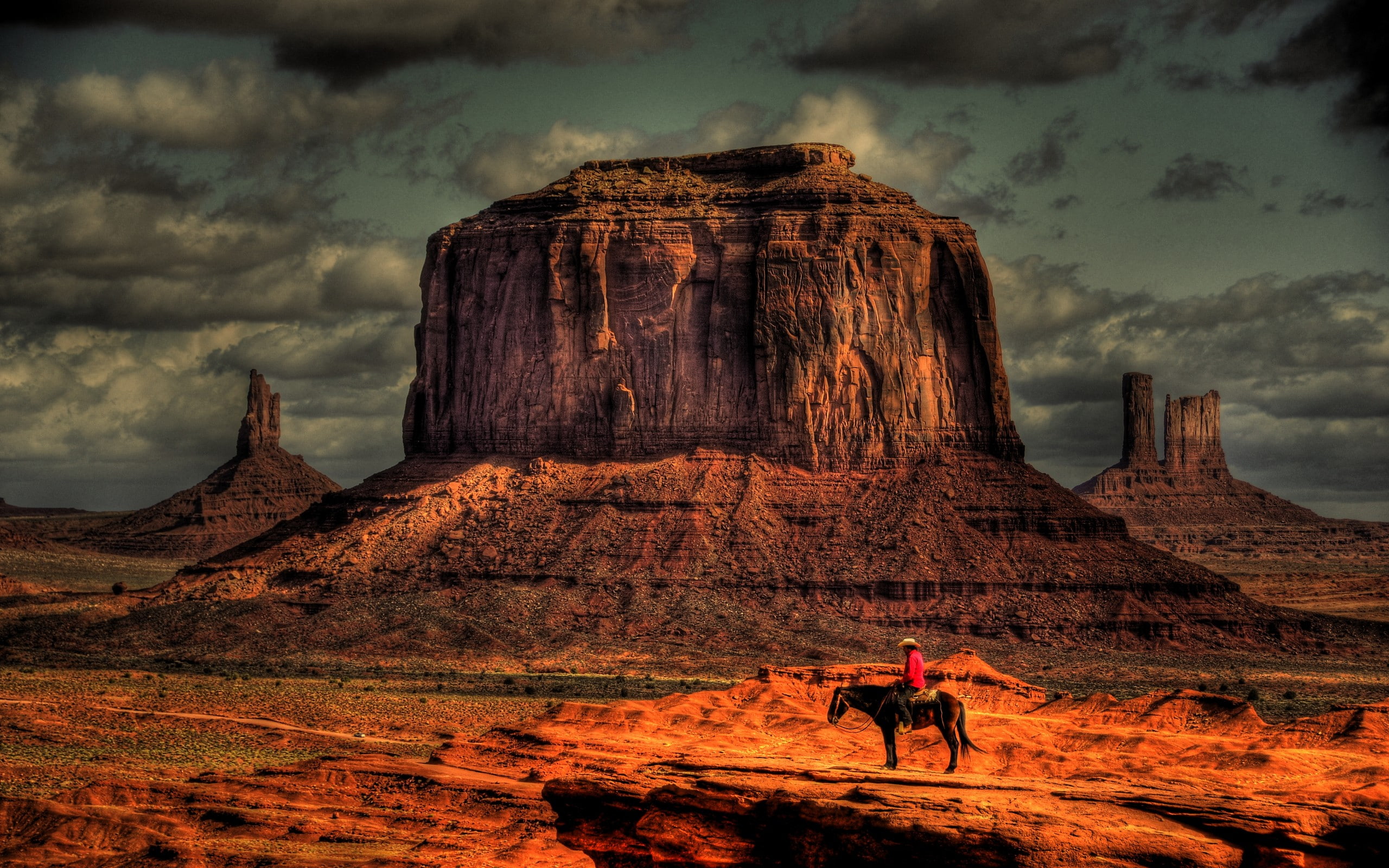 2K, stone, desert, hd, cowboy, nature, rock, horse, HD Wallpaper