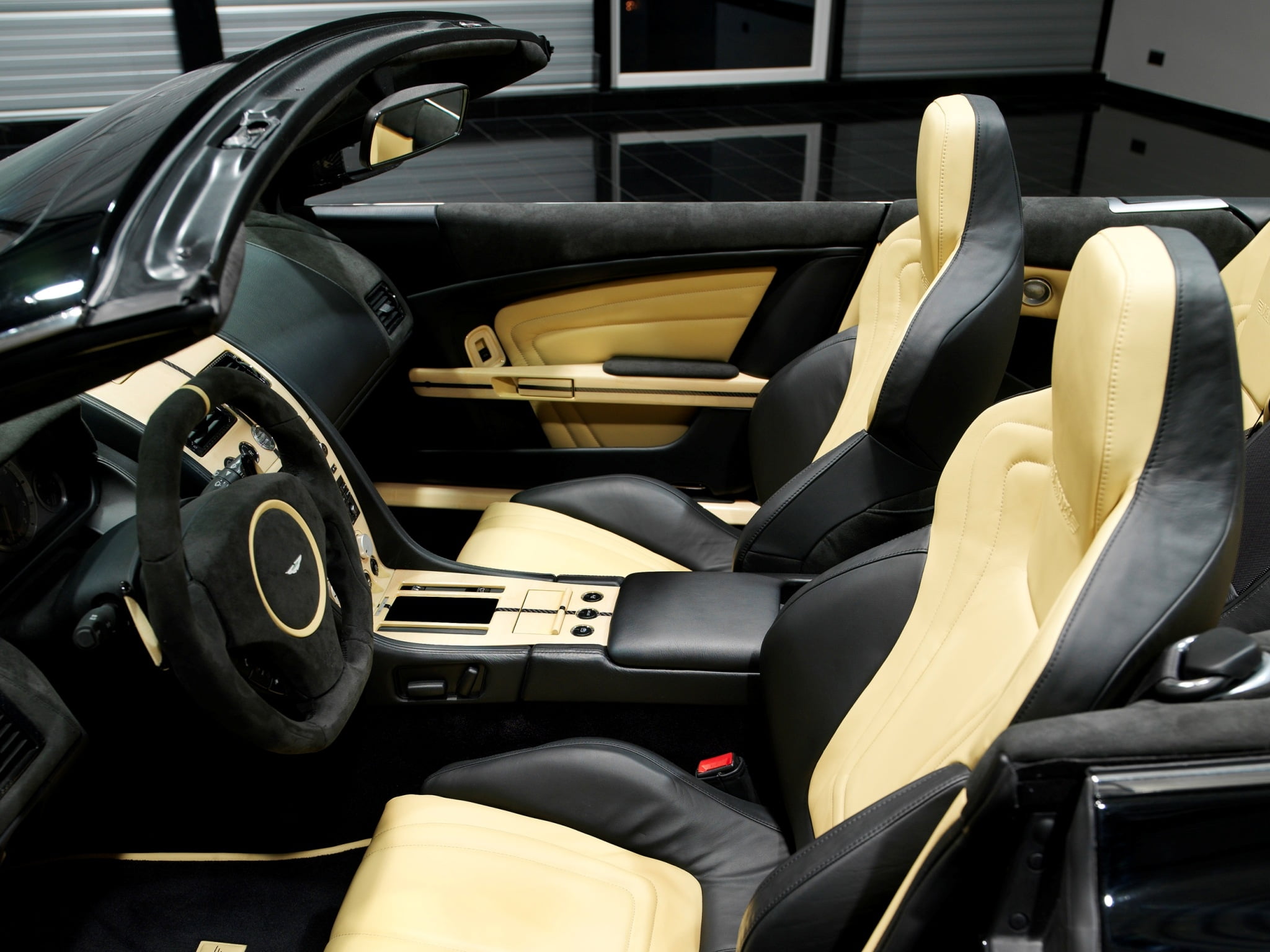 db9, wheel, inside Of, aston martin, black Color, driving, car interior, luxury, steering Wheel, mode of Transport, comfortable, vehicle part, yellow, window, HD Wallpaper