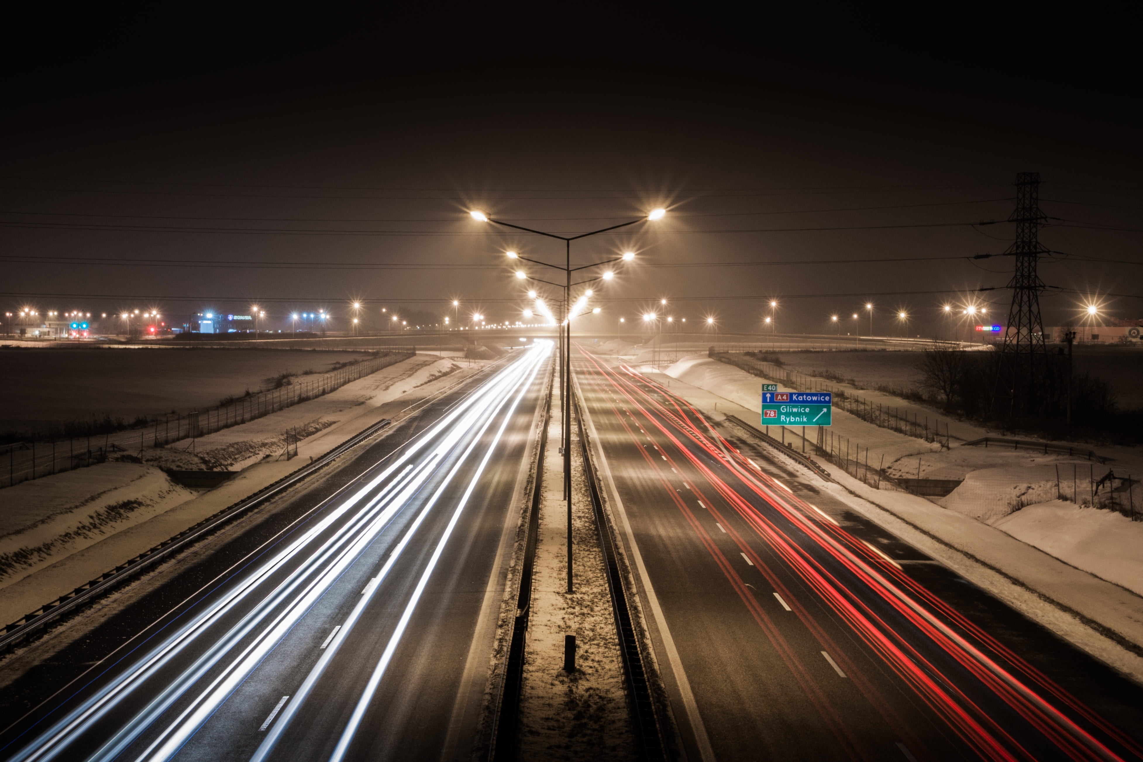 vehicles, rail transportation, street lamp, photography, twilight, lantern, speed, cars, time, moving, no people, city, the darkness, a4, light trail, white light, HD Wallpaper