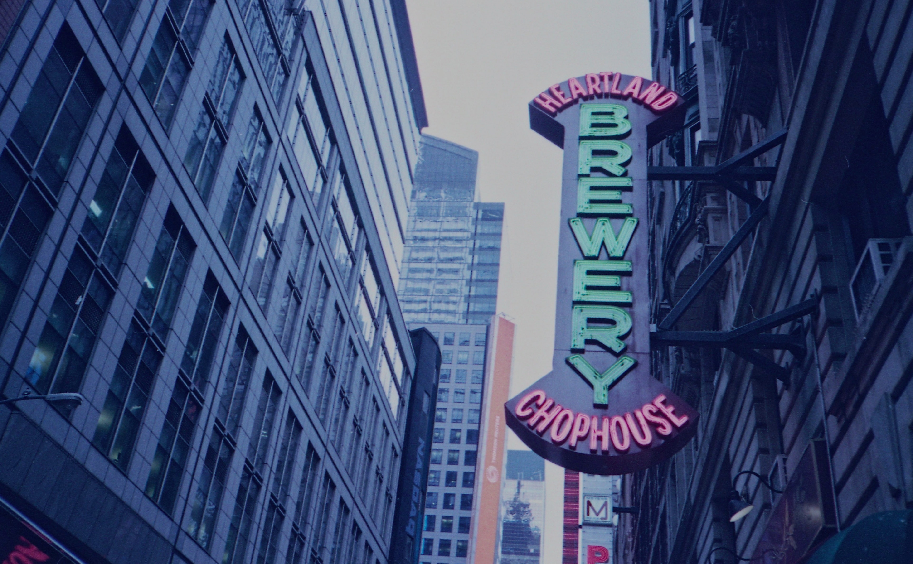new, Manhattan, western script, built structure, new york, text, commercial sign, road, building, olympus, office building exterior, newyork, illuminated, HD Wallpaper