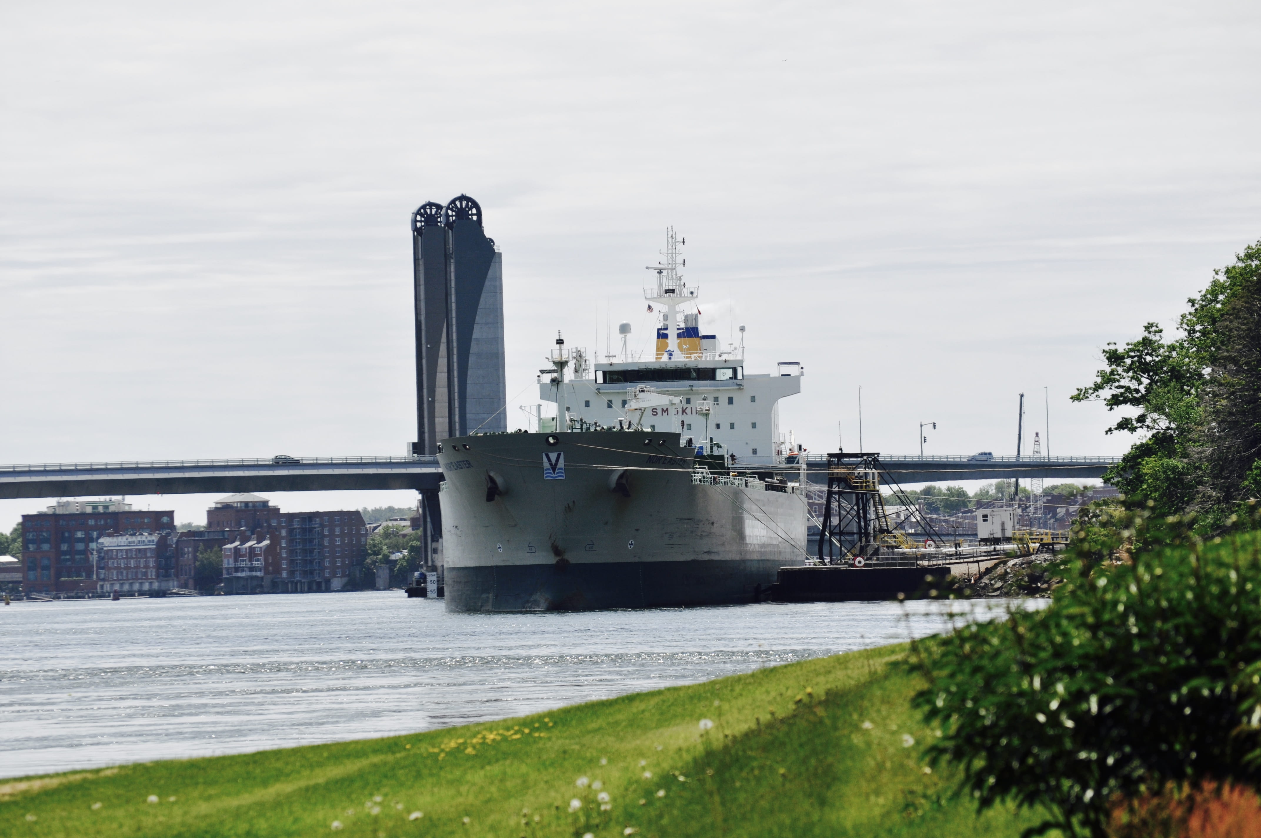 cruise ship, passenger craft, ship, nature, drawbridge, cargo, 4K, nautical vessel, working port, boat, commercial, new hampshire, piscataqua, sky, piscataqua river, HD Wallpaper
