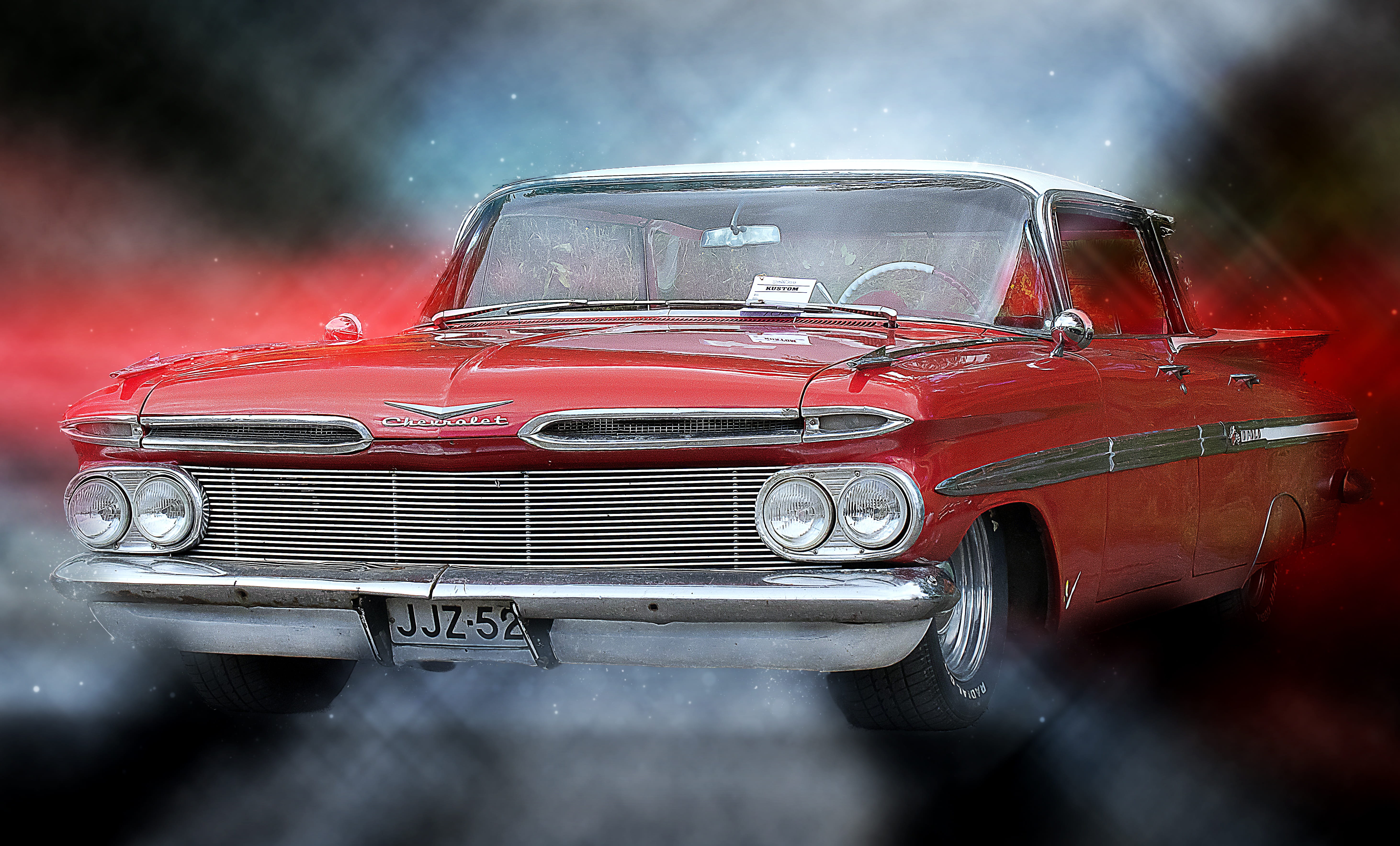 car, selective focus, automobile, motor show, headlight, driving, nature, photo art, classic, traffic, illumination, land vehicle, outdoors, oldsmobile, HD Wallpaper
