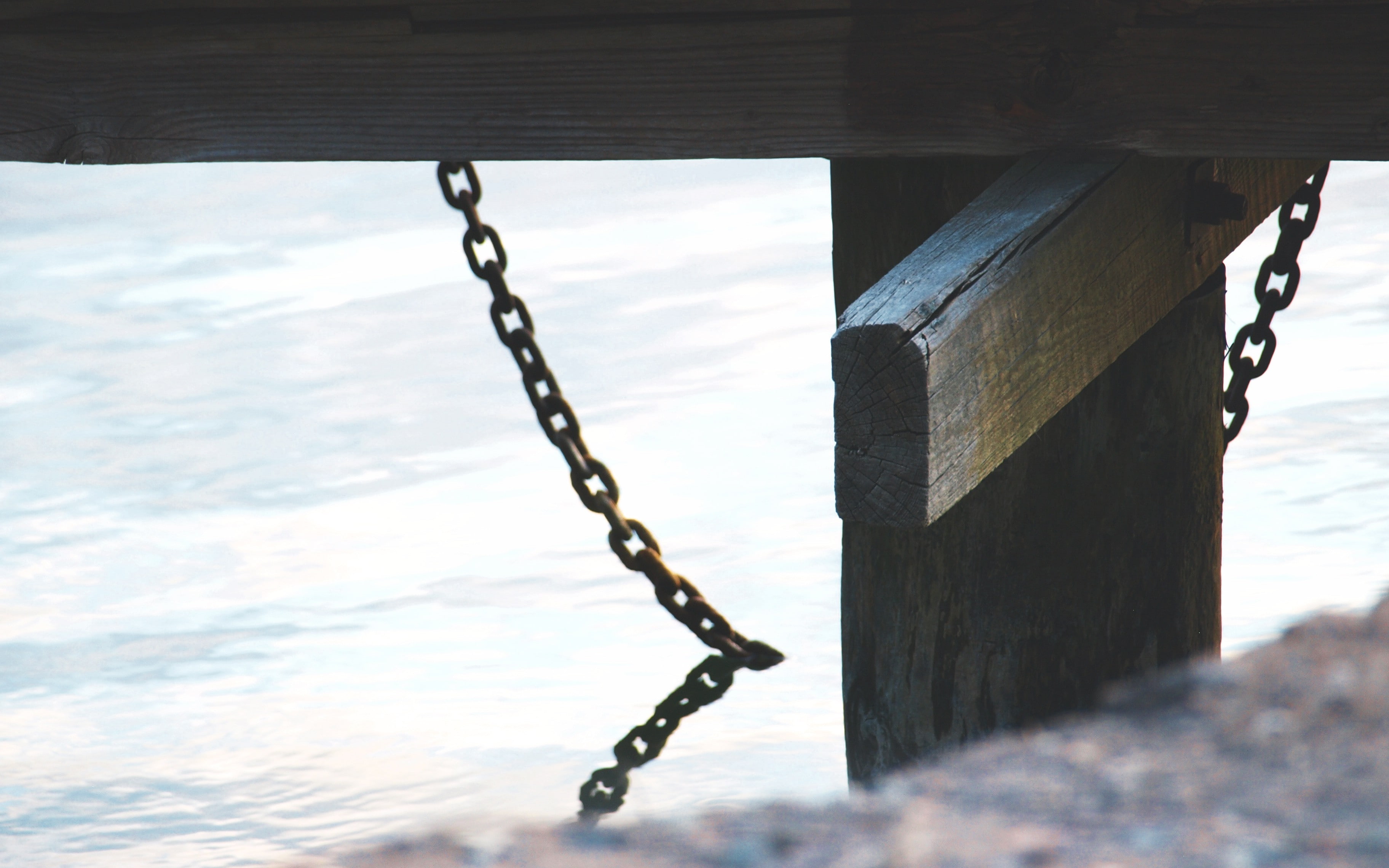 2K, pier, chain-link, reflection, nature, wharf, water, HD Wallpaper