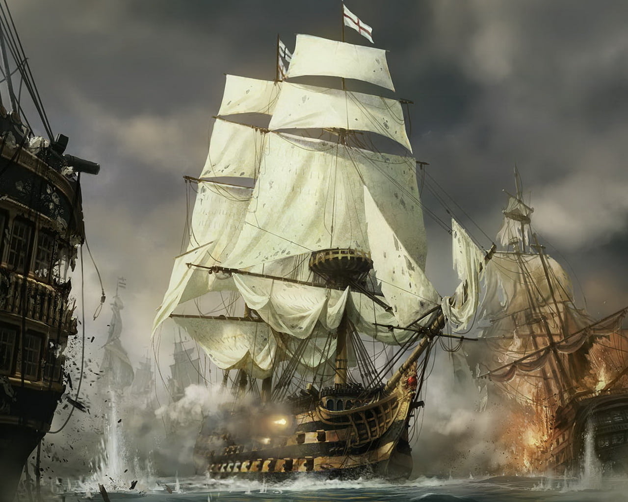 galleon, rigging, history, cloud - sky, ancient, no people, military Ship, sailboat, sailing Ship, sail, travel, illustration, built structure, sailing, HD Wallpaper