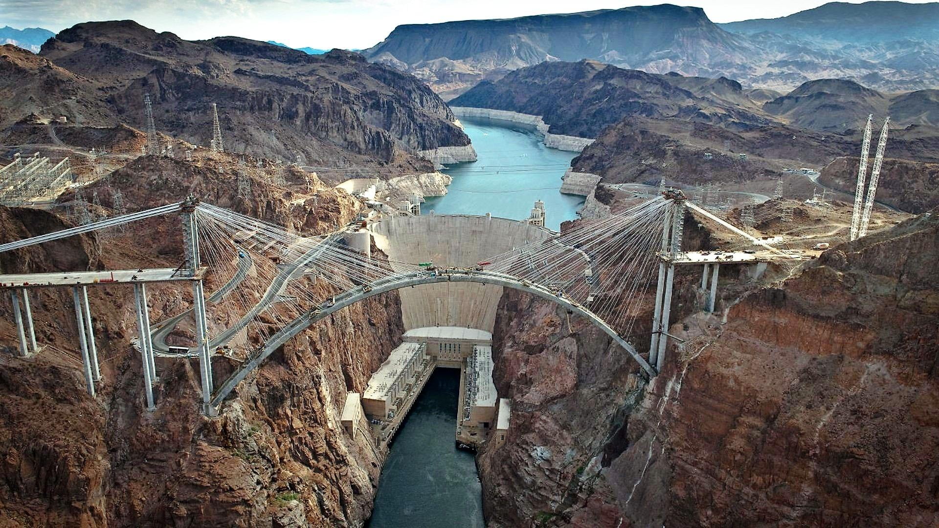 hoover dam bypass, travel, nevada, 1080P, bridge, day, no people, arch bridge, bridge - man made structure, black canyon, hoover dam, river, outdoors, HD Wallpaper