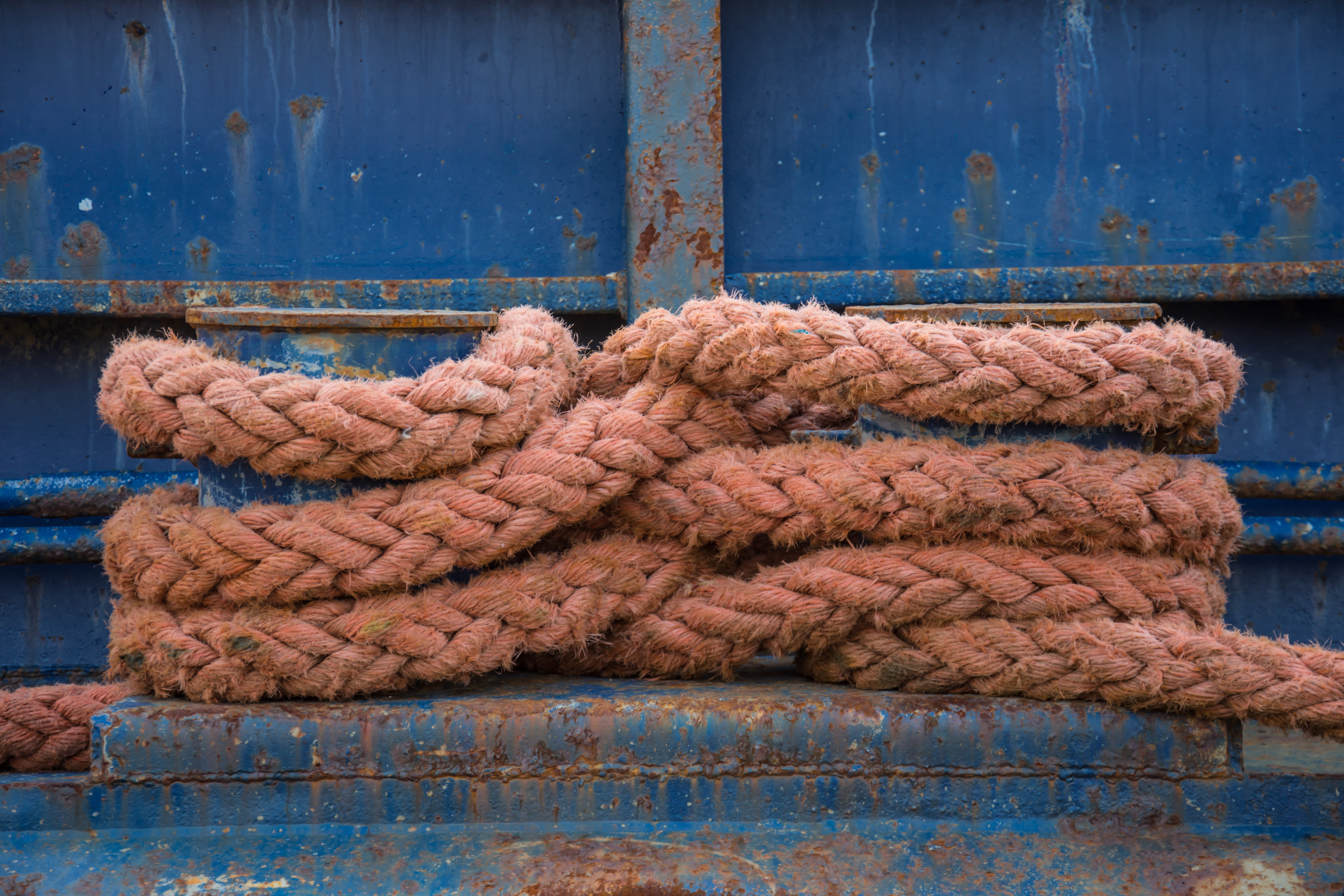 boat, ropes, no people, stack, weathered, sea, blue, sailing, rope, thick, barge, nautical vessel, port, 5K, connection, metal, wood - material, bulgaria, HD Wallpaper