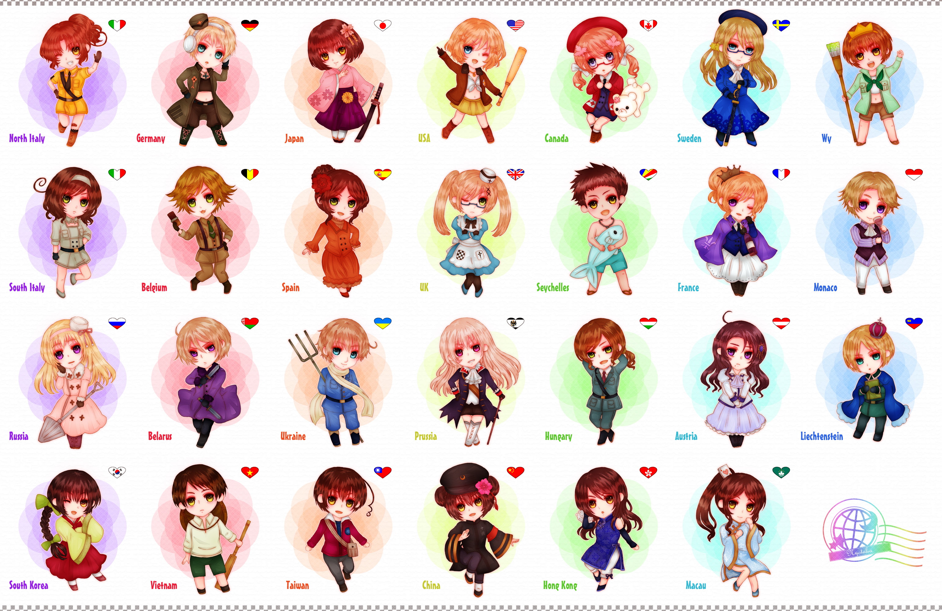 axis, 2K, chibi, nyotalia, hetalia, powers, HD Wallpaper