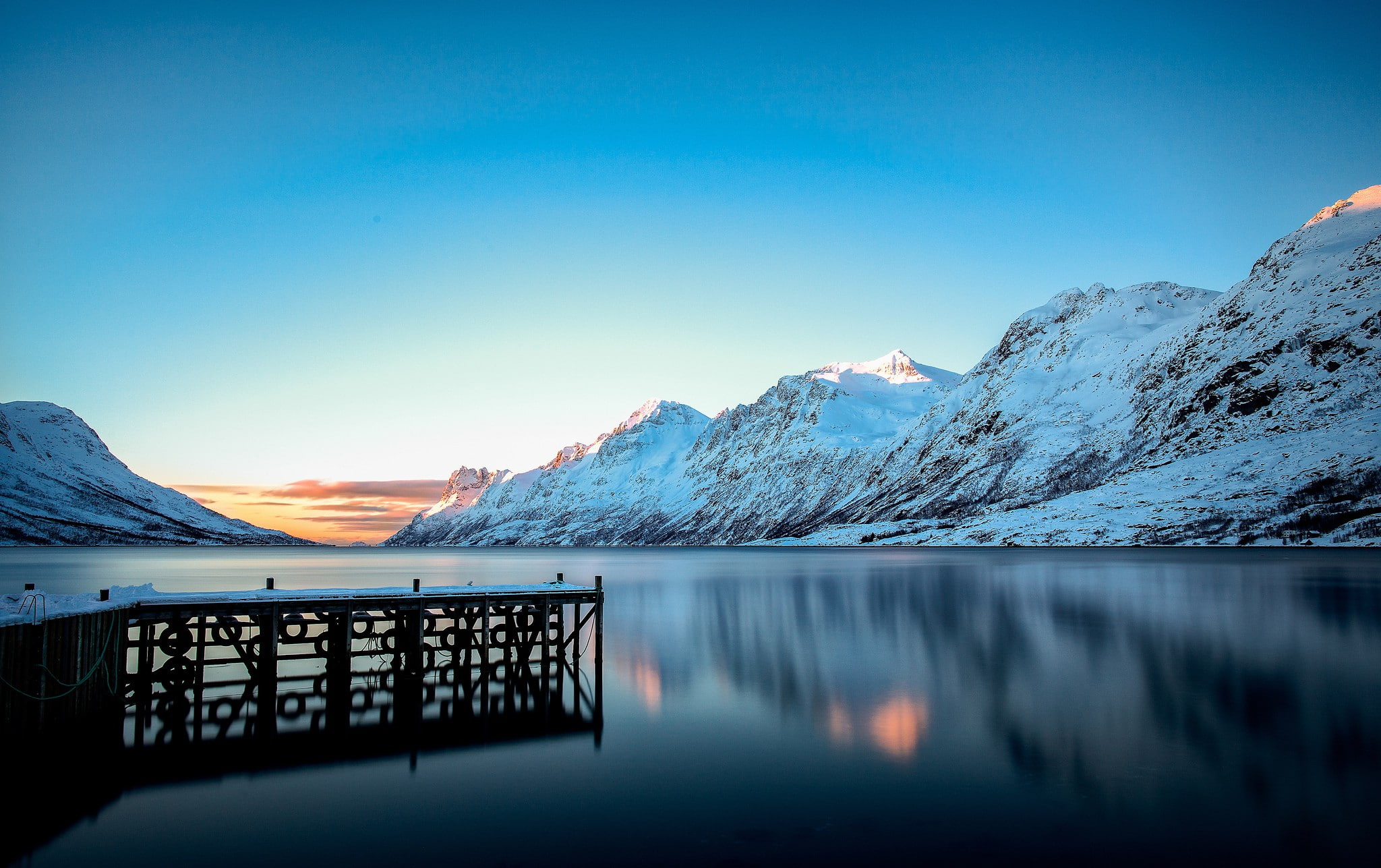 1080P, snow, wharf, Lake, winter, pier, mountains, show, s, HD Wallpaper
