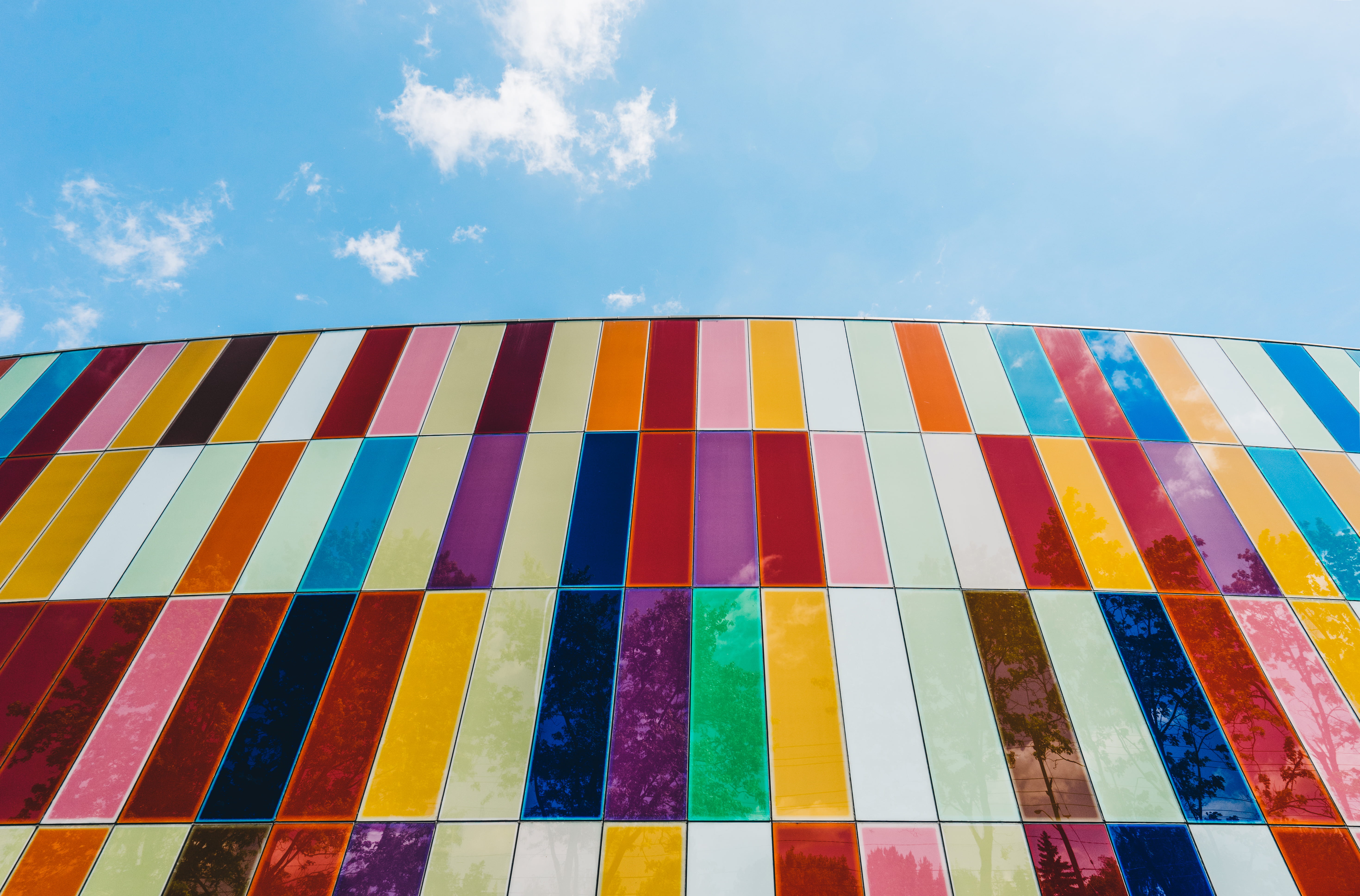 architecture, color, blue sky, low angle view, white, facade, sunlight, colour, low, closeup, outdoors, photo, choice, blue, striped, abstract, wall, variation, HD Wallpaper