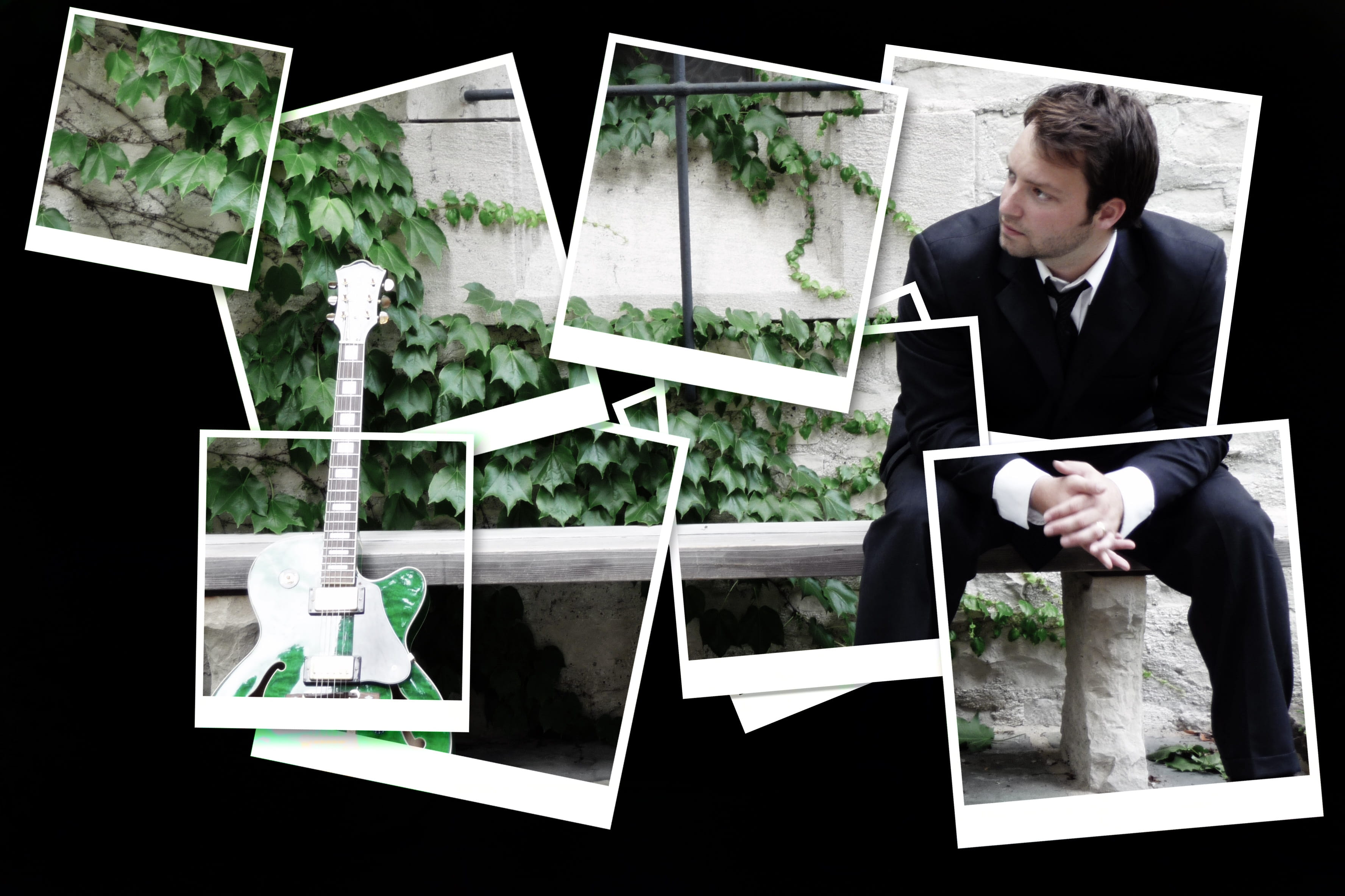 caucasian Ethnicity, les-paul guitar, men, singer, bench, potted plant, standing, transfer print, plant, beside, paper, man in black, musical instrument, HD Wallpaper