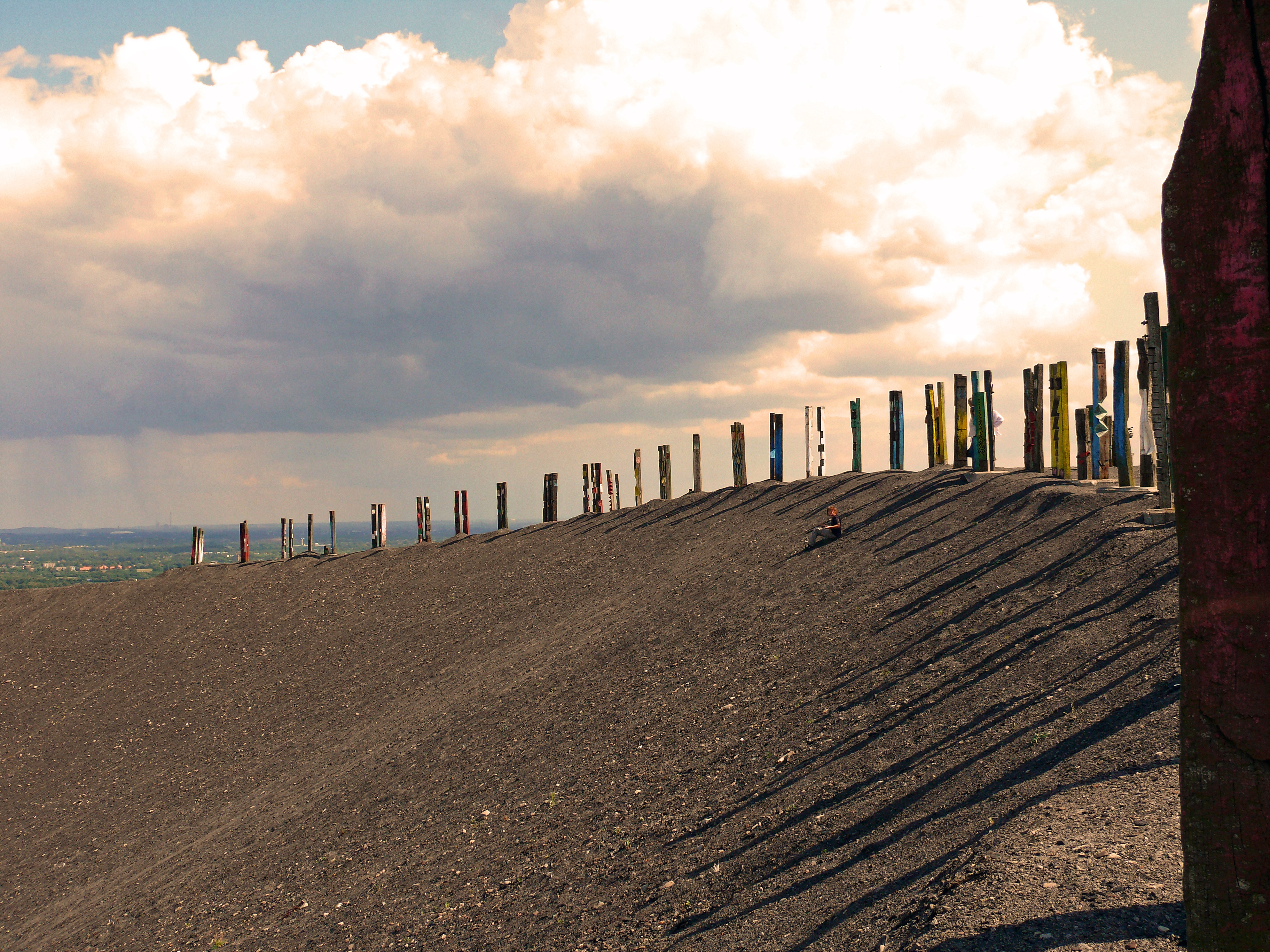 nature, sand, sky, fence, railway sleepers, outdoors, sea, totems, places of interest, post, halde haniel, cloud - sky, beach, water, 2K, bottrop germany, HD Wallpaper