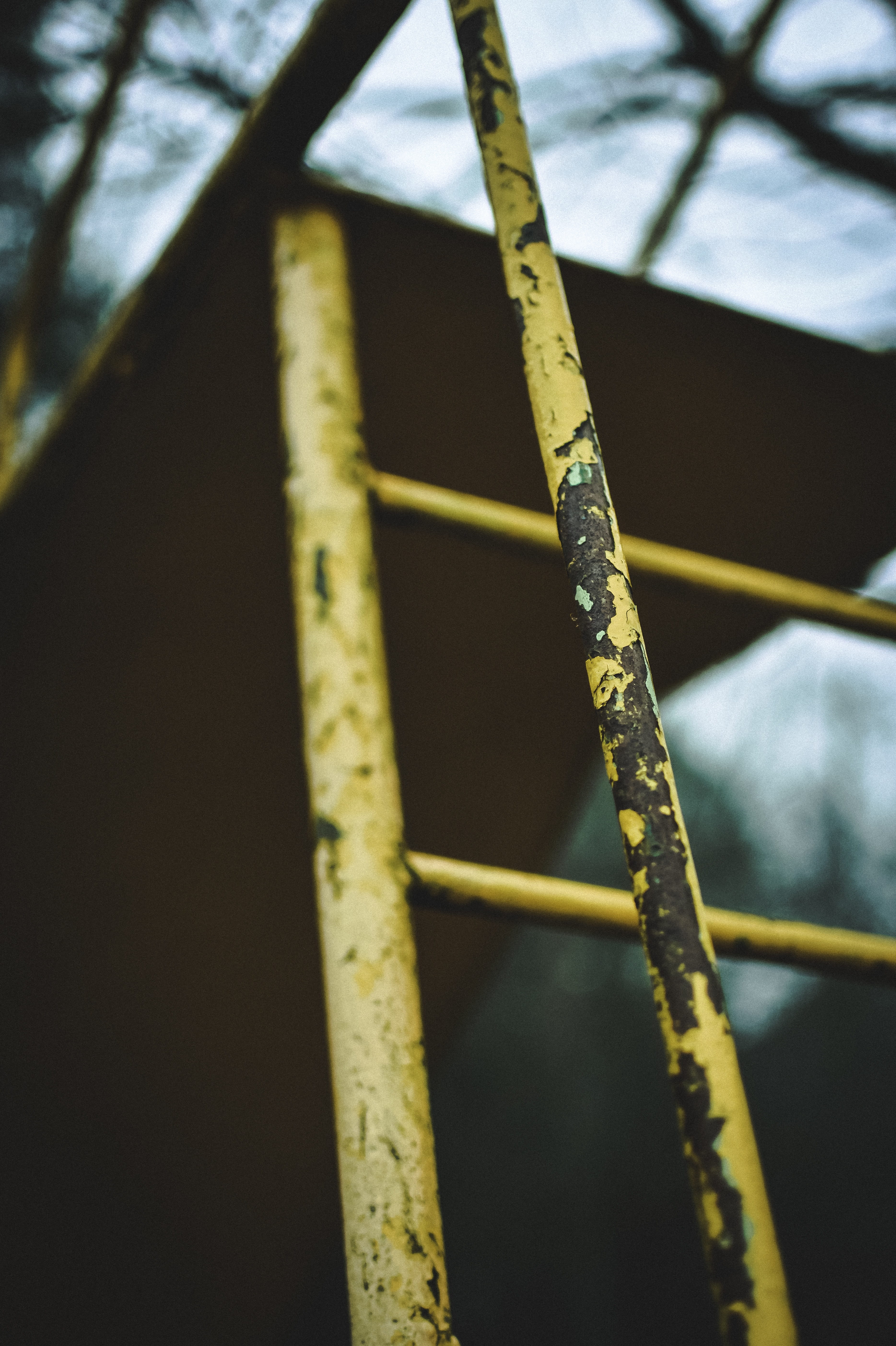 selective focus, fear, risky, outdoors, metal, iron, rust, wood - material, no people, 5K, old, nature, adventurous, forbidden, sunlight, bamboo - plant, Phone HD Wallpaper