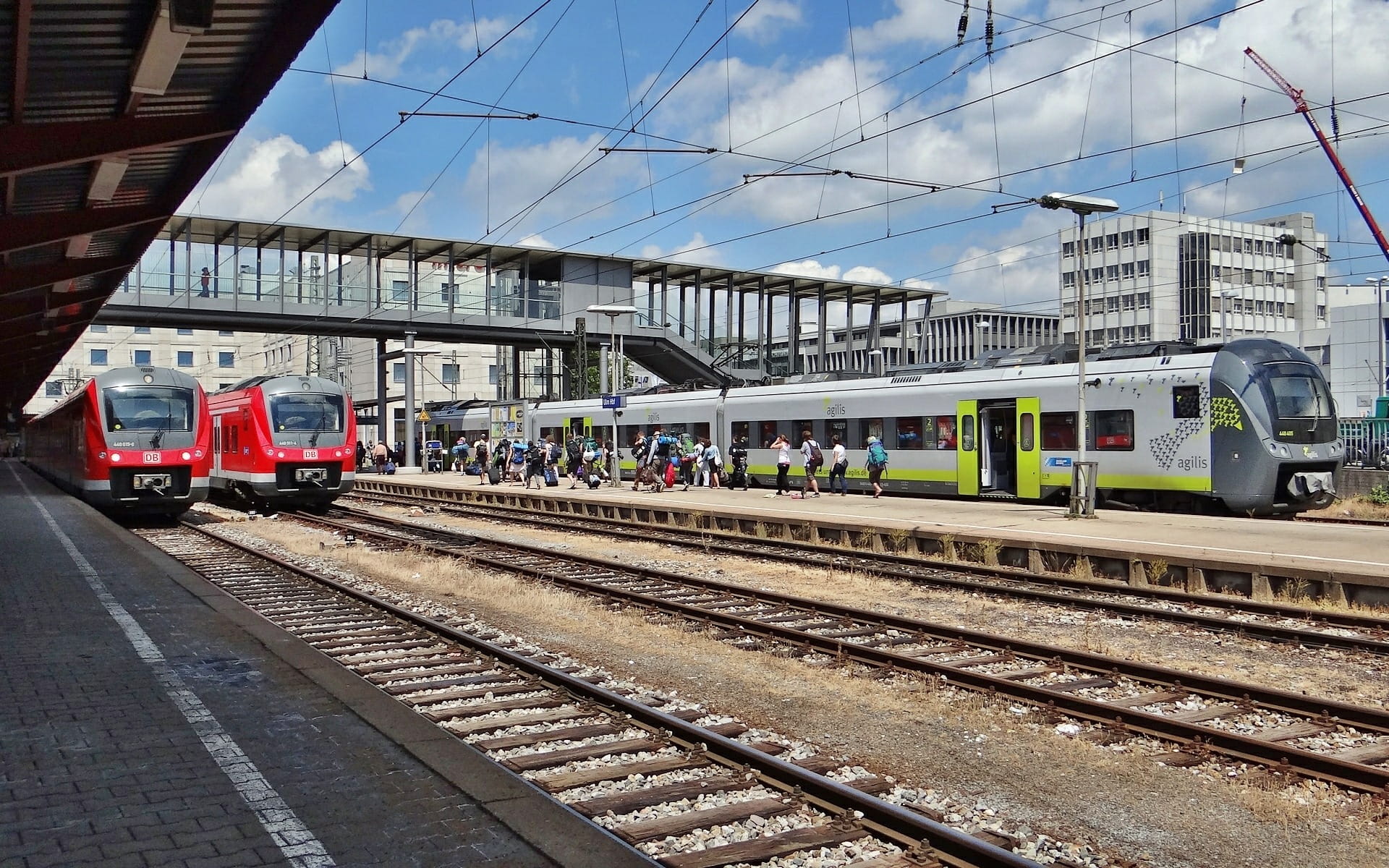 arrival, ulm, track, city, nature, railroad station platform, hbf ulm, cloud - sky, train, rail transportation, cable, passenger train, railway, sky, built structure, HD Wallpaper