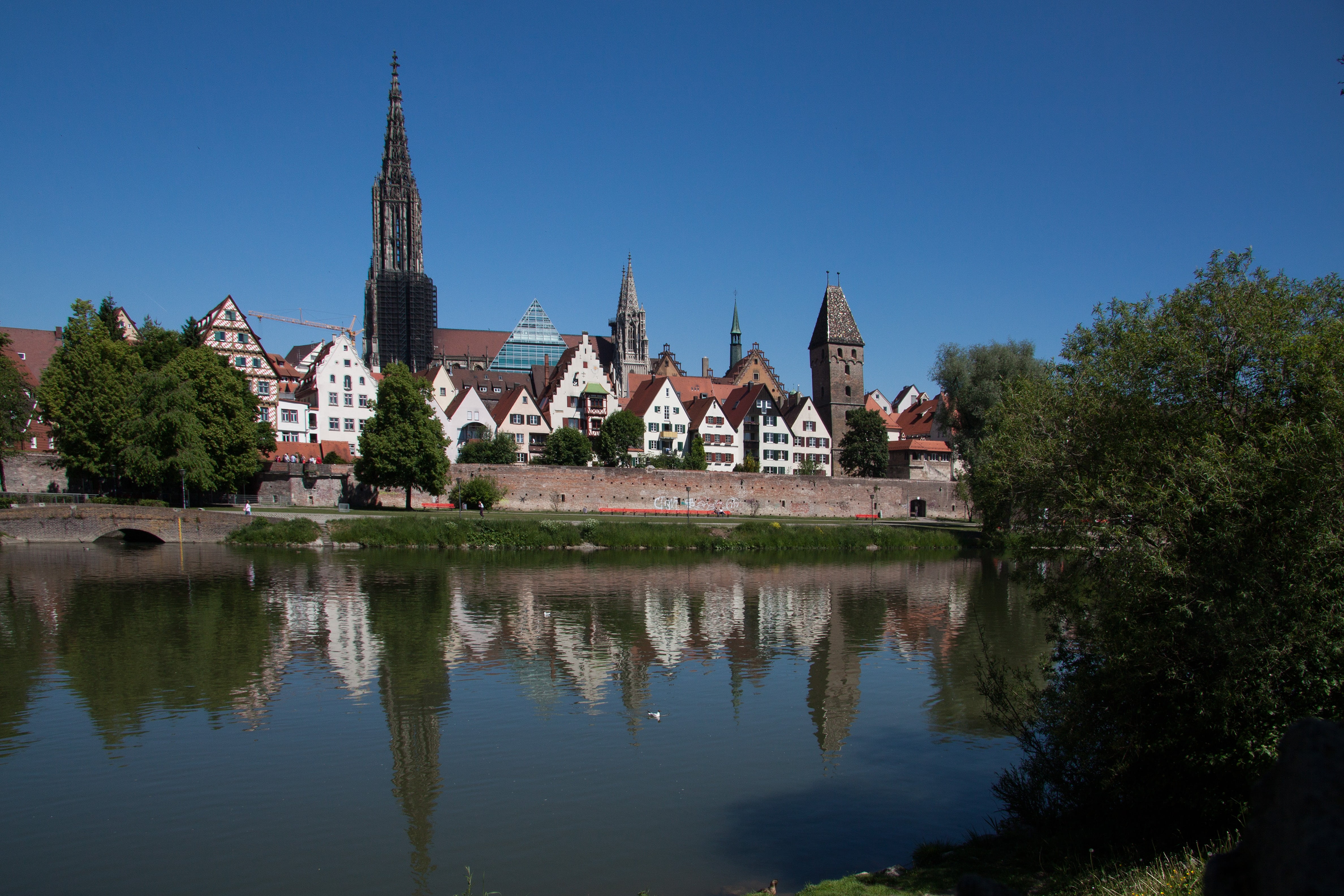 4K, place of worship, spire, spirituality, high, city, münster, gothic, no people, reflection, waterfront, ulm, belief, monument, architecture, nature, HD Wallpaper