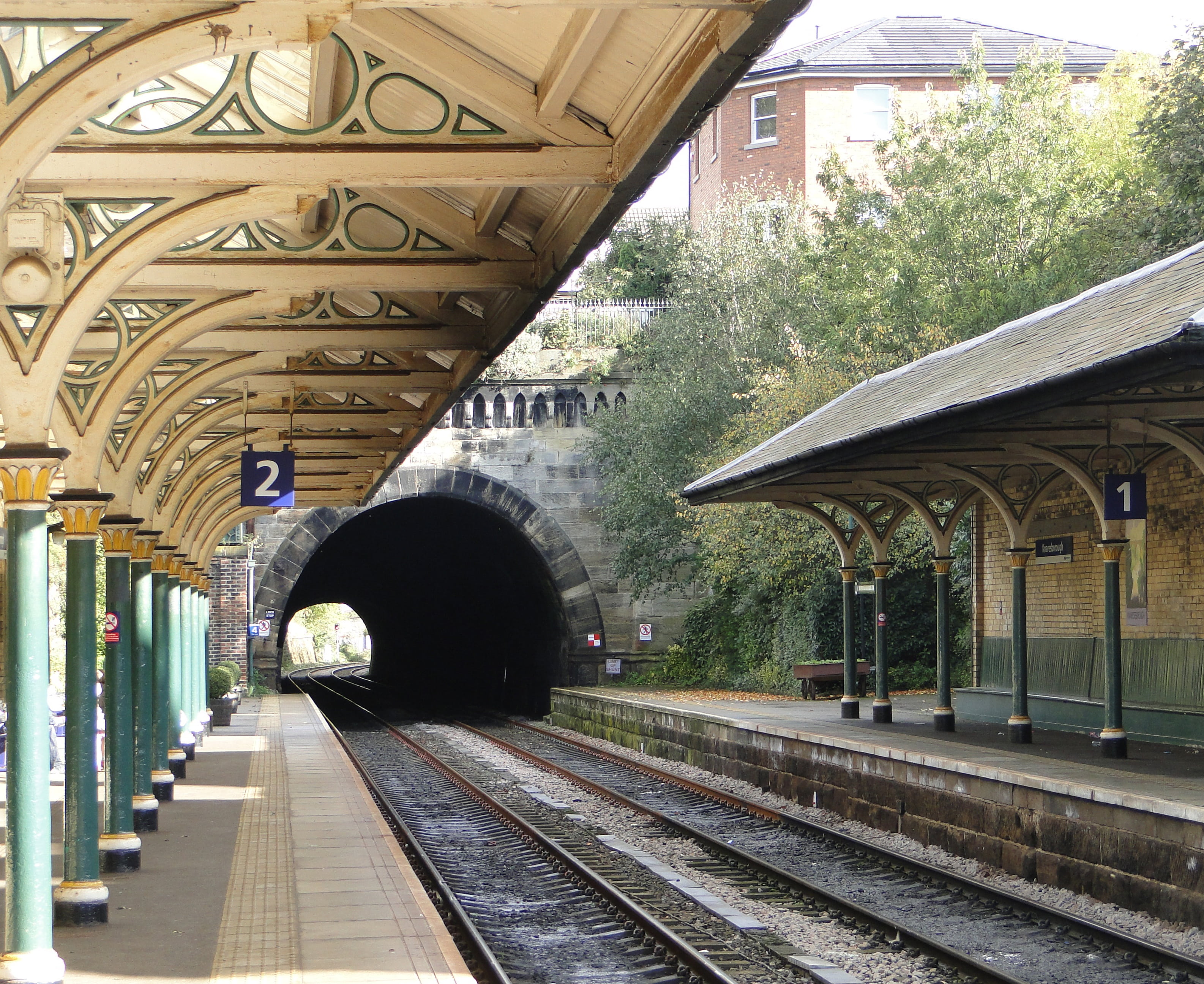 old, public transportation, plant, railroad Station Platform, no people, mode of transportation, england, connection, transportation, railway station, architecture, HD Wallpaper