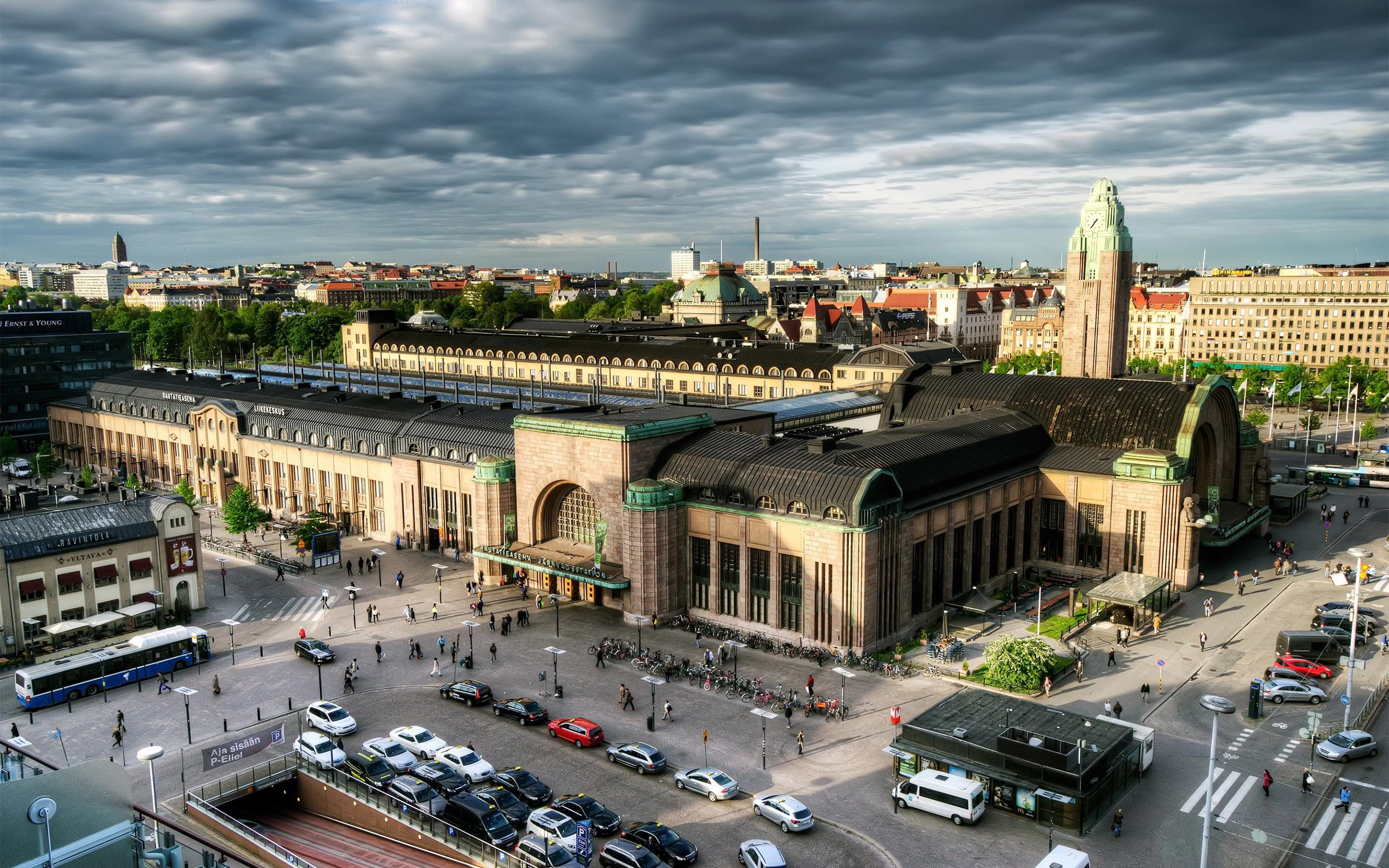 2880x1800, helsinki, railway, lot, concrete, europe, building, finland, world, 2K, station, central, beige, HD Wallpaper