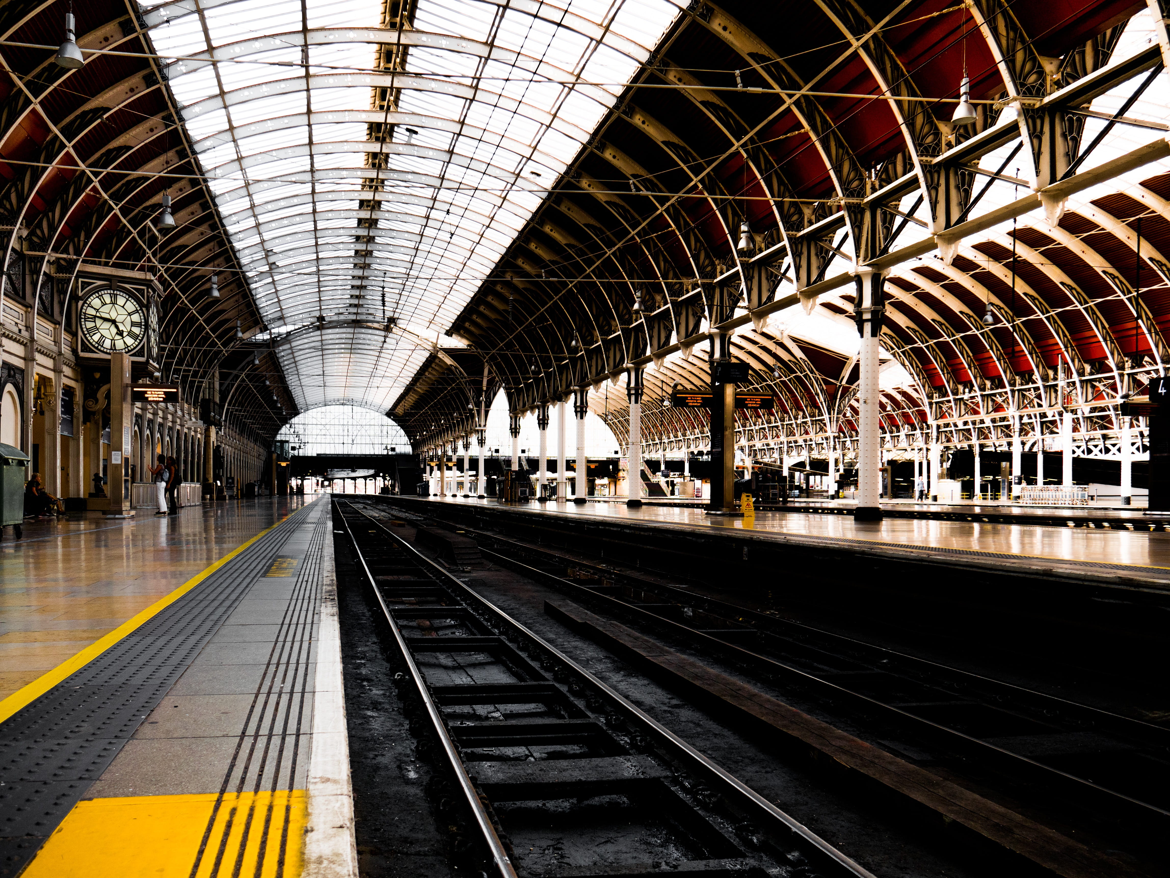 lucerne railway station, railway station, leipzig, roof construction, platform, diminishing perspective, gleise, absence, vanishing point, wait, sing, rail traffic, HD Wallpaper