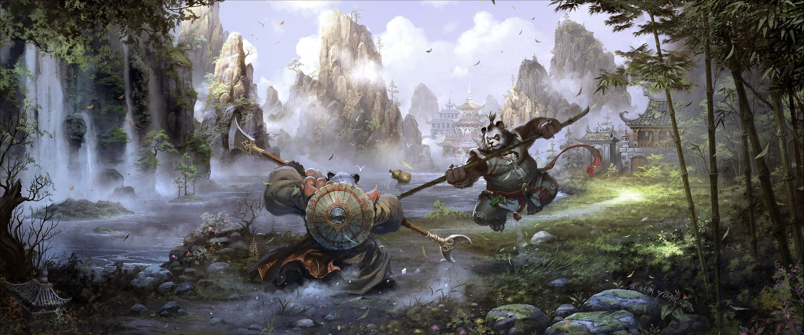 forest, mountains, flowing water, art, landscape, weapons, land, history, sky, battle, application, smoke - Physical Structure, outdoors, plant, building, HD Wallpaper