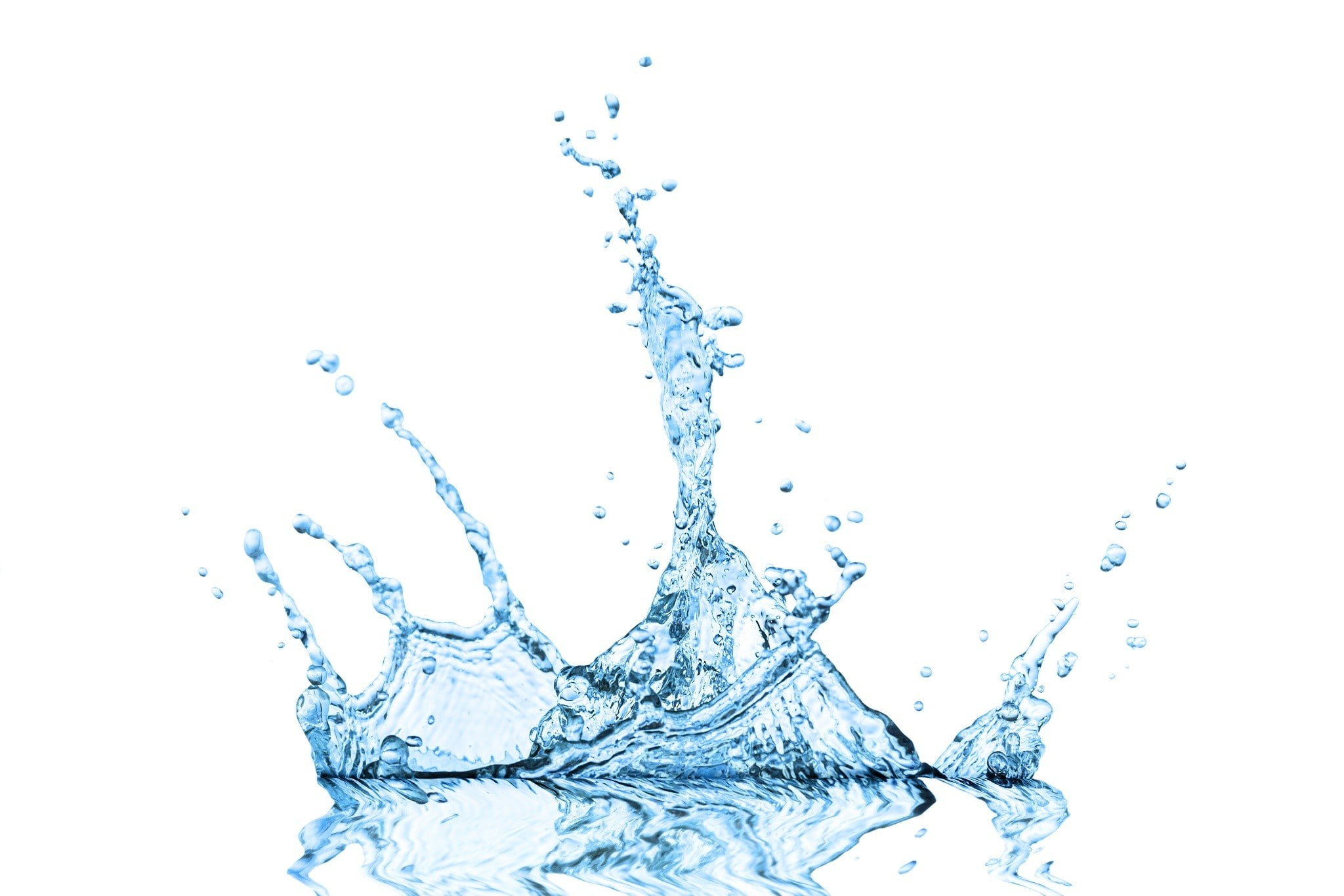 blue, splashes, minimalism, reflection, white background, water drops, 1080P, water, HD Wallpaper