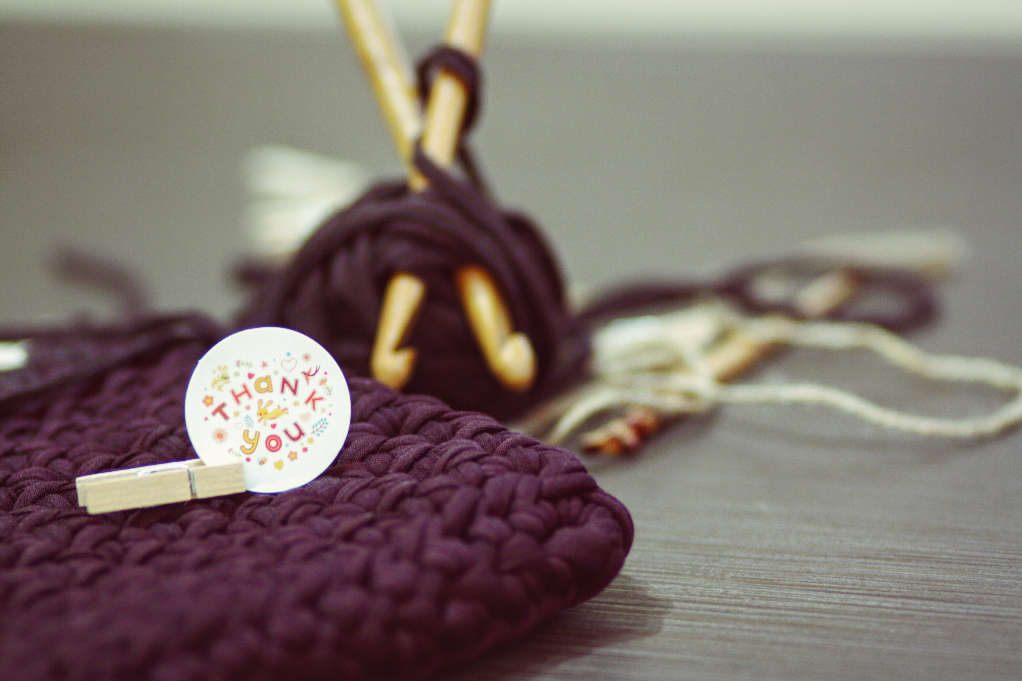 knit, craft, pouch, indoors, positive emotion, crocheting, sweet, wood - material, hobby, purple, thread, thank you, dessert, material, heart shape, knitting, HD Wallpaper