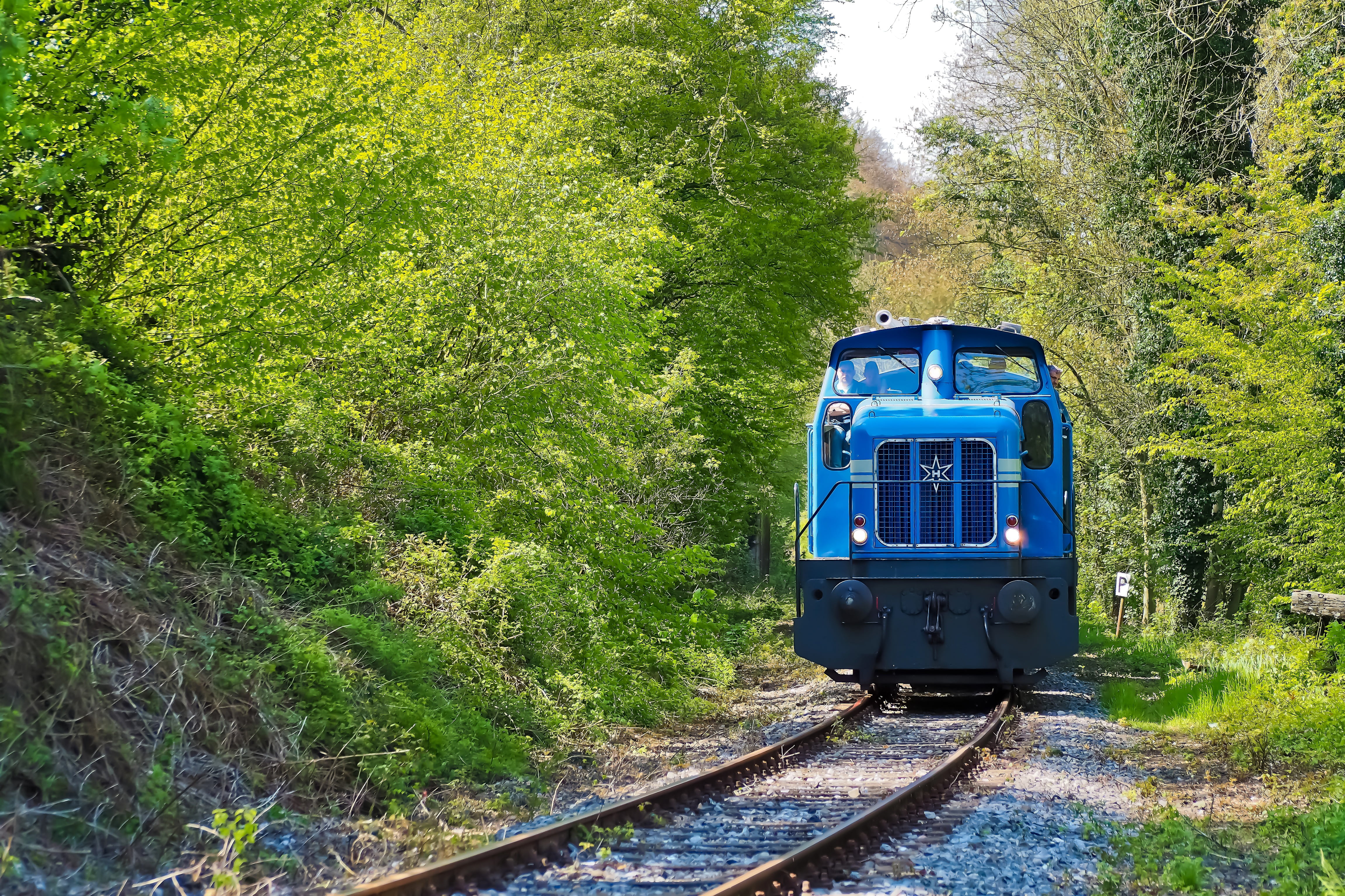 railroad track, public transportation, tree, train, railway line, 4K, train - vehicle, old locomotive, day, transportation, land vehicle, diesel locomotive, HD Wallpaper