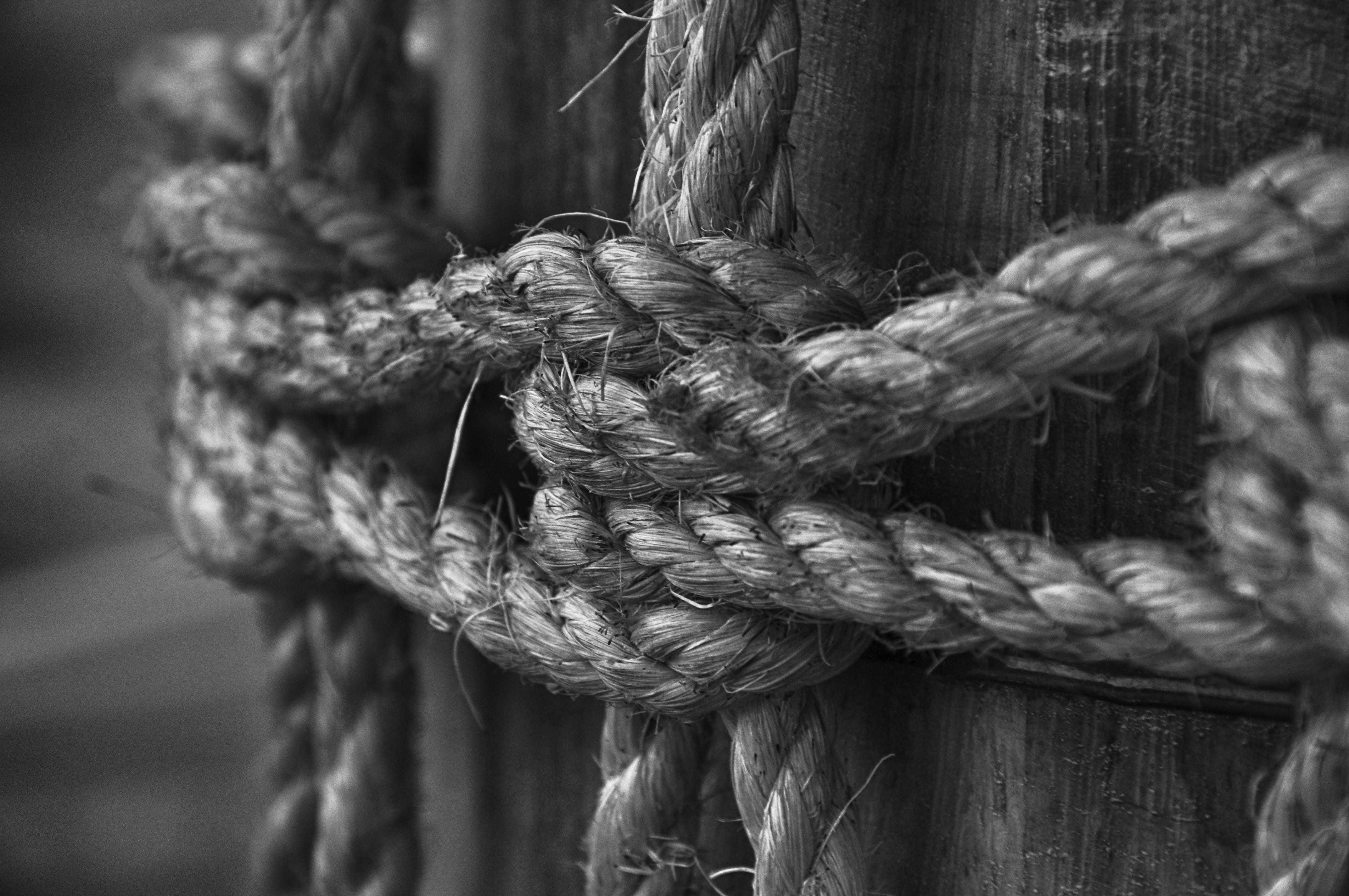 wood, post, pier, braided, 4K, black-and-white, pattern, rope, focus, no people, yarn, connection, cordage, textured, durability, metal, twisted, strength, HD Wallpaper