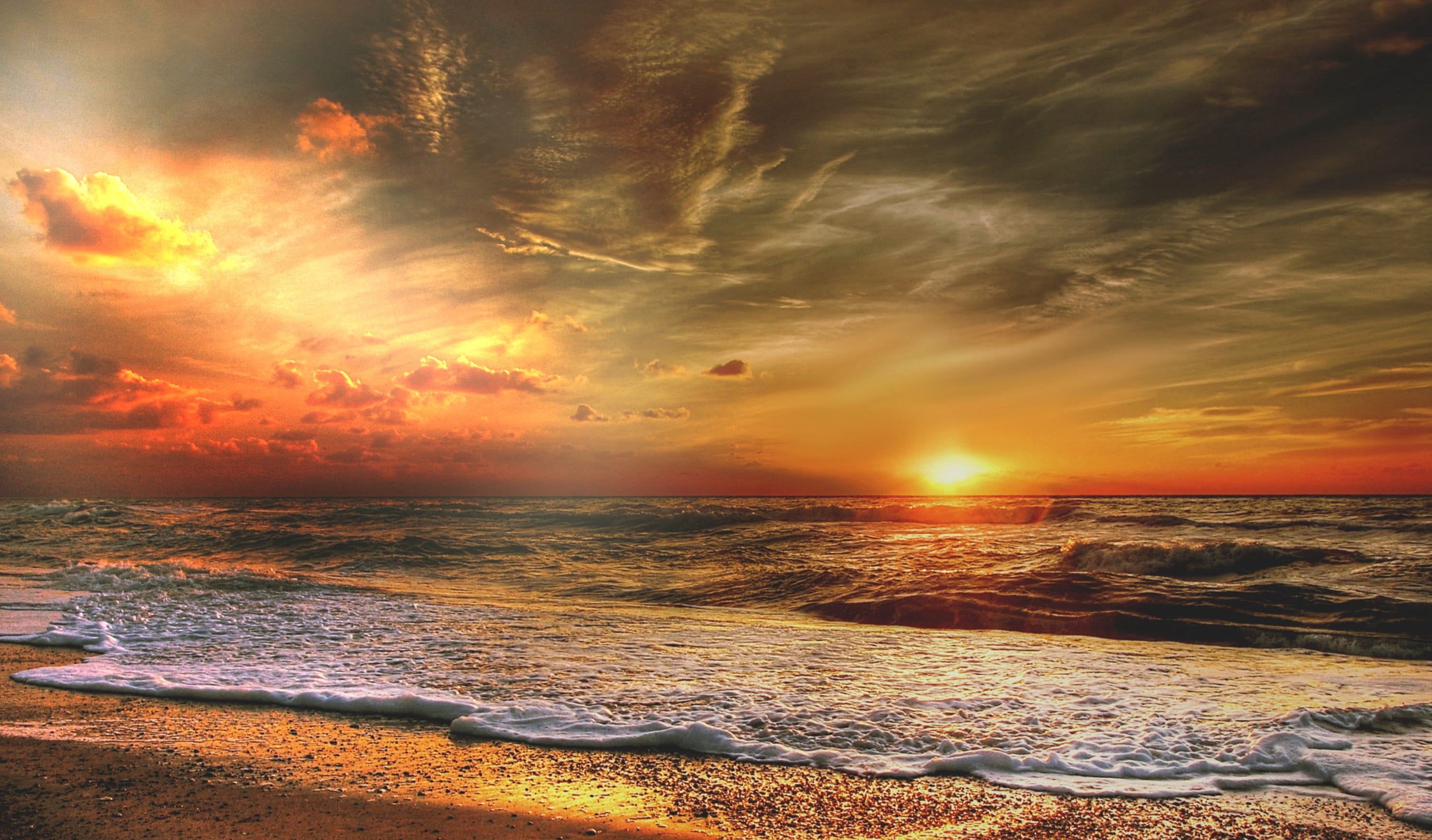 2K, Nature, romance, no people, abendstimmung, water, sky, tranquil scene, gold, north sea beach, twilight, holidays, sunset, holiday, landscape, sunbeam, HD Wallpaper