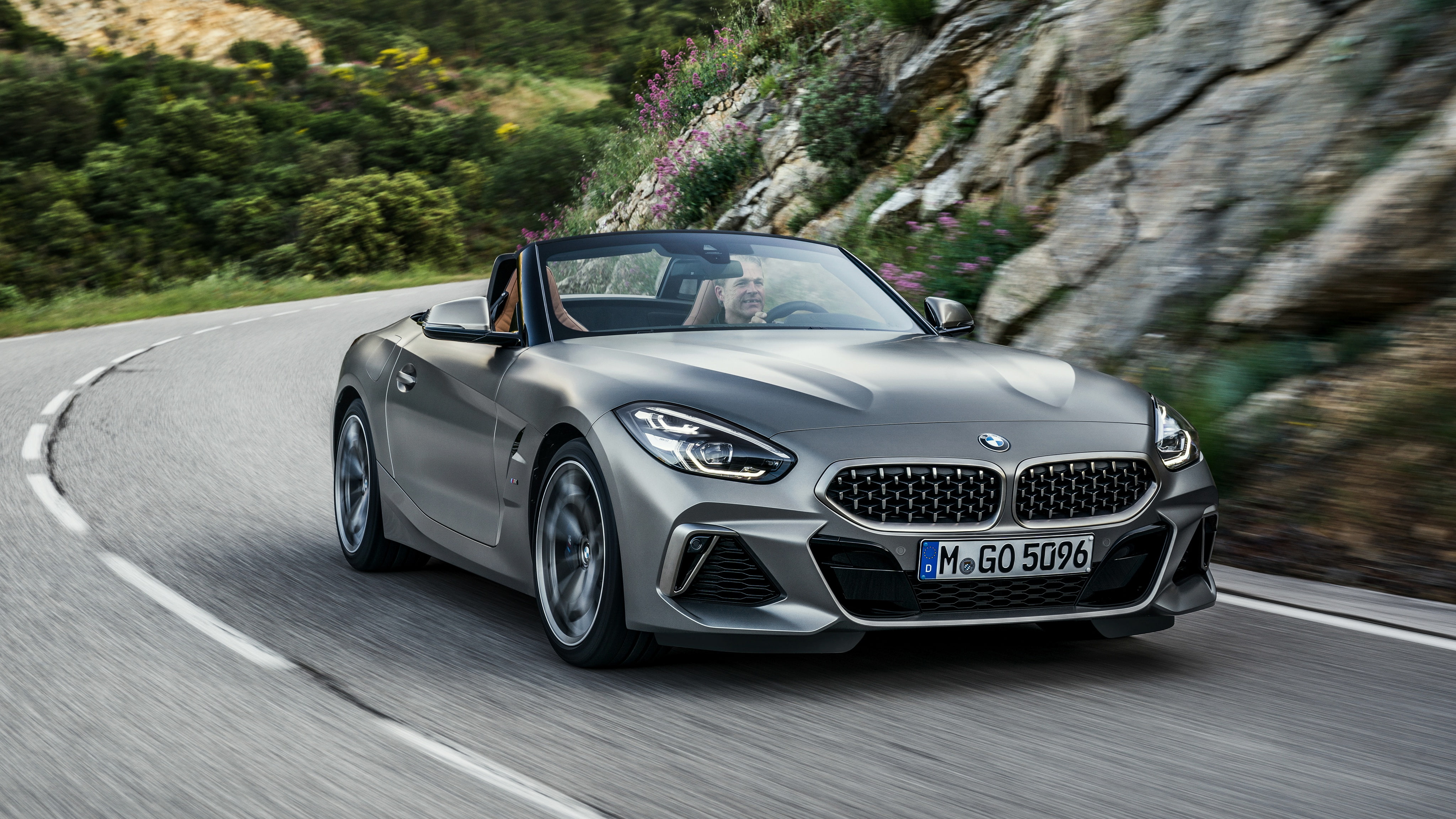BMW, stones, BMW Z4, markup, Roadster, slope, M40i, grey, vegetation, Z4, G29, 4K, road, 2019, HD Wallpaper